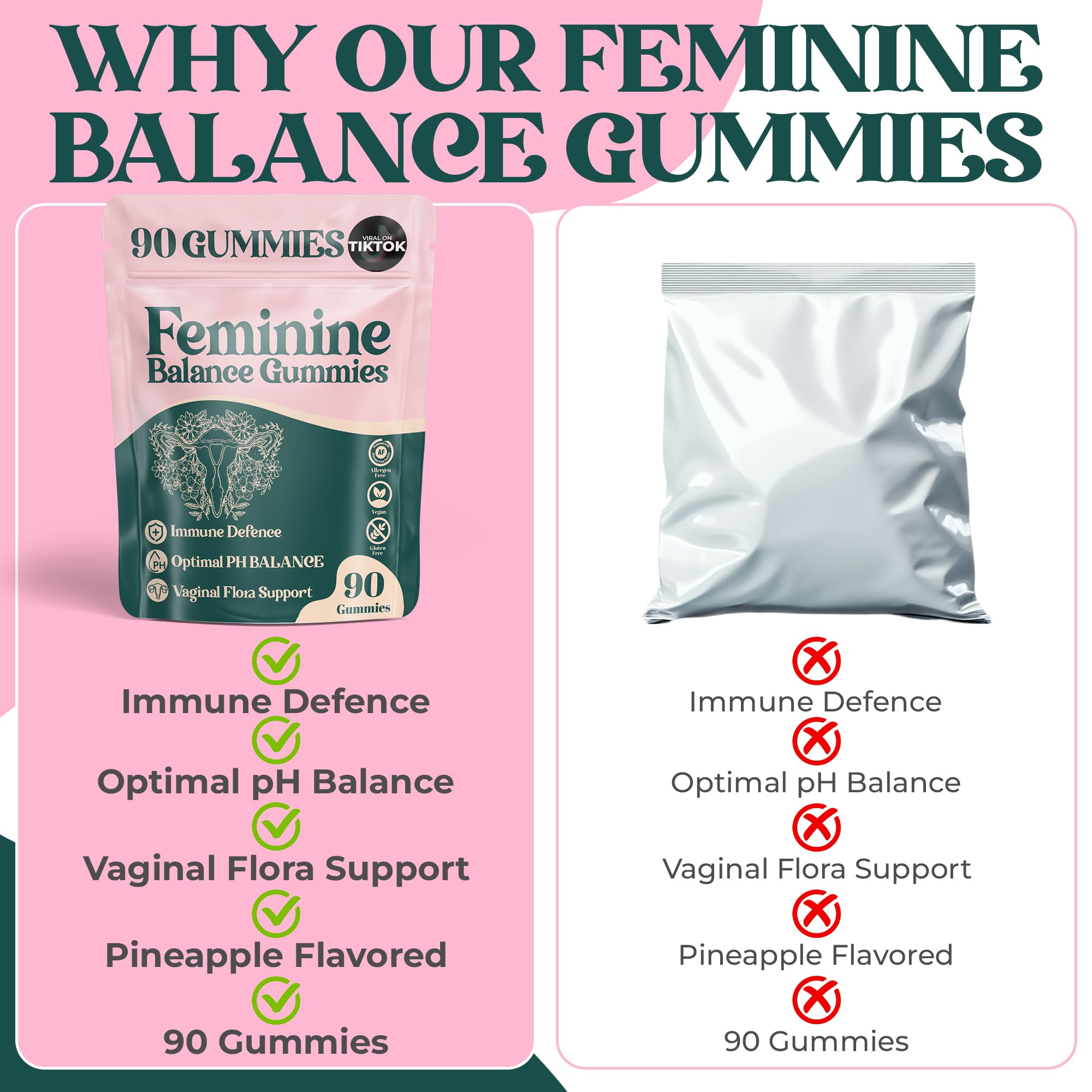 ORGANIC UPLIFT Premium Feminine Balance Gummies - for Women’s Health & Wellness - Immune Support - Vegan, Gluten-Free - Hawaiian Pineapple - 90 Gummies - 45 Servings - TrustMedUSA