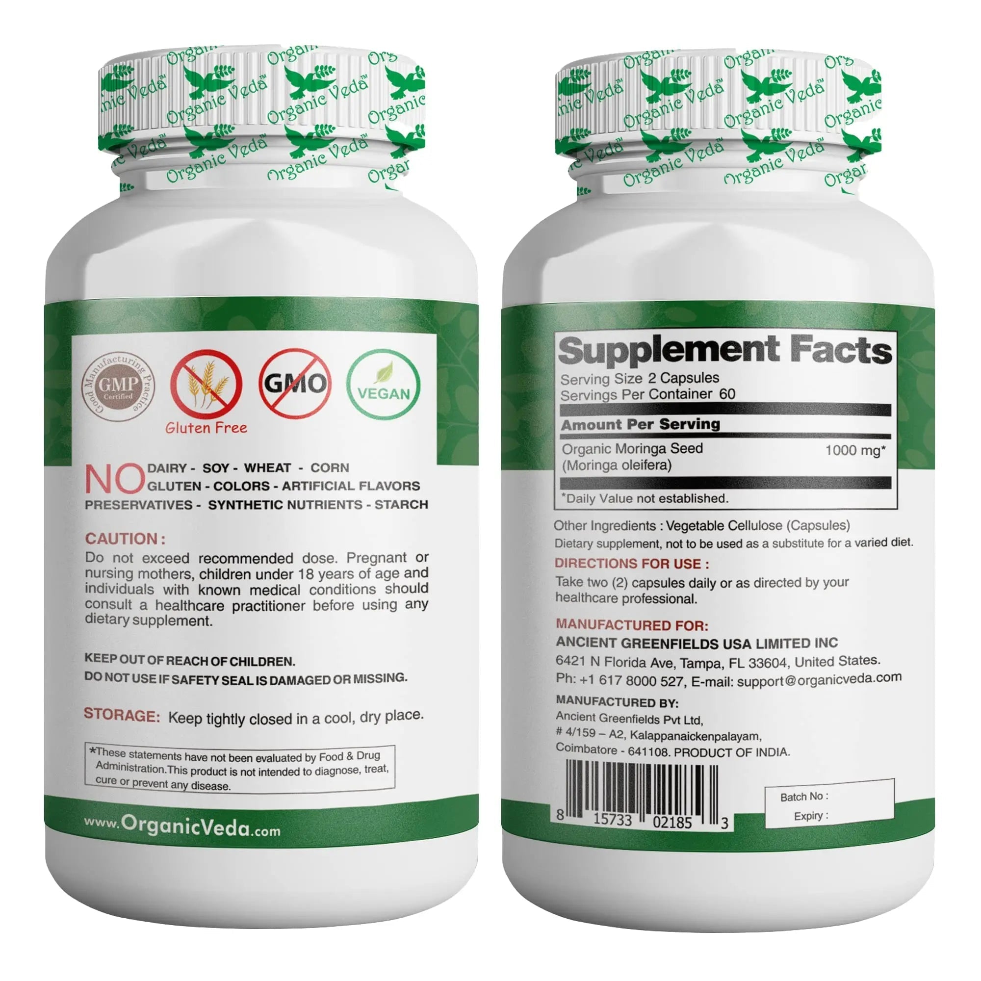 Organic Veda Moringa Seed Capsules - Pure Organic Moringa Capsules Seed Powder - TrustMedUSA