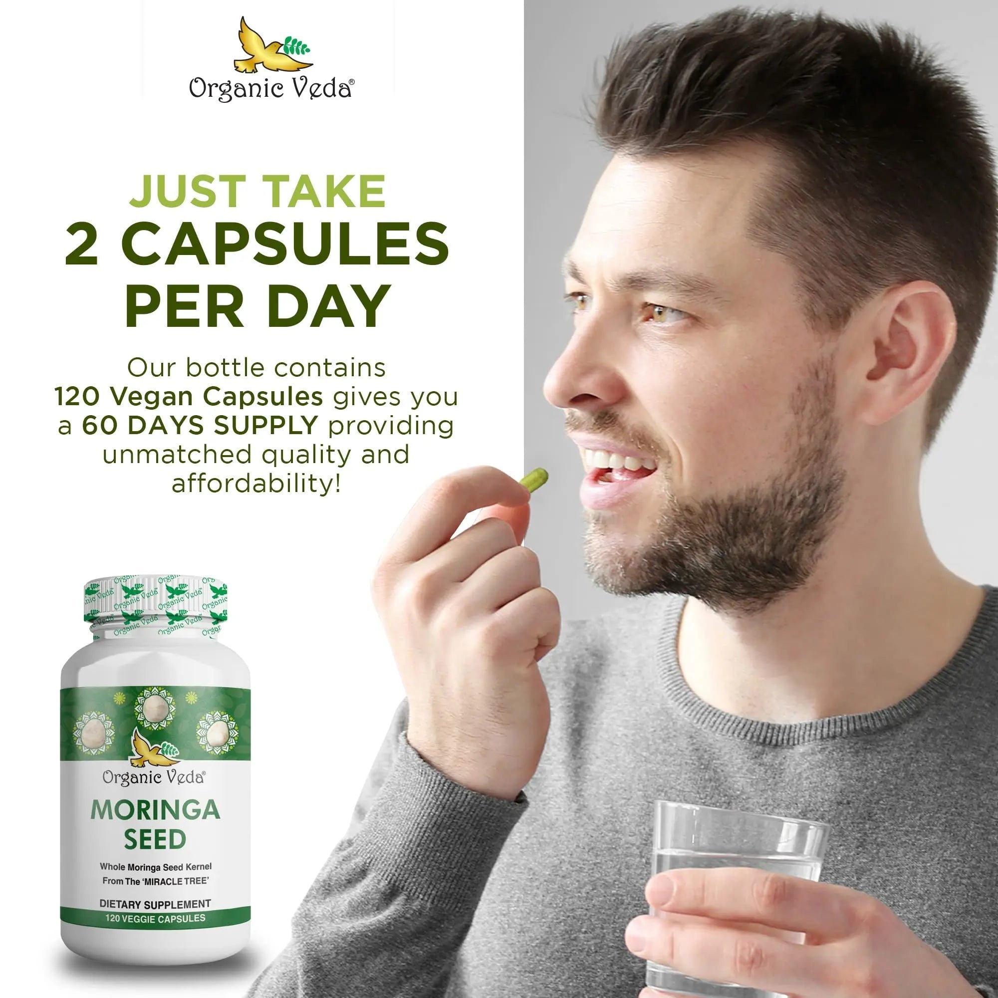 Organic Veda Moringa Seed Capsules - Pure Organic Moringa Capsules Seed Powder - TrustMedUSA