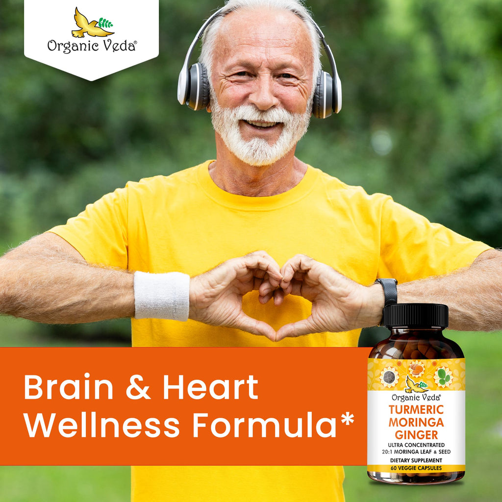Organic Veda Turmeric Moringa Ginger Capsules - Super Antioxidants & Curcumin Supplement with 20:1 Moringa Leaf & Seed Extract, Black Pepper - Energy, Joints, Heart Health Support - 60 Vegan Pills - TrustMedUSA