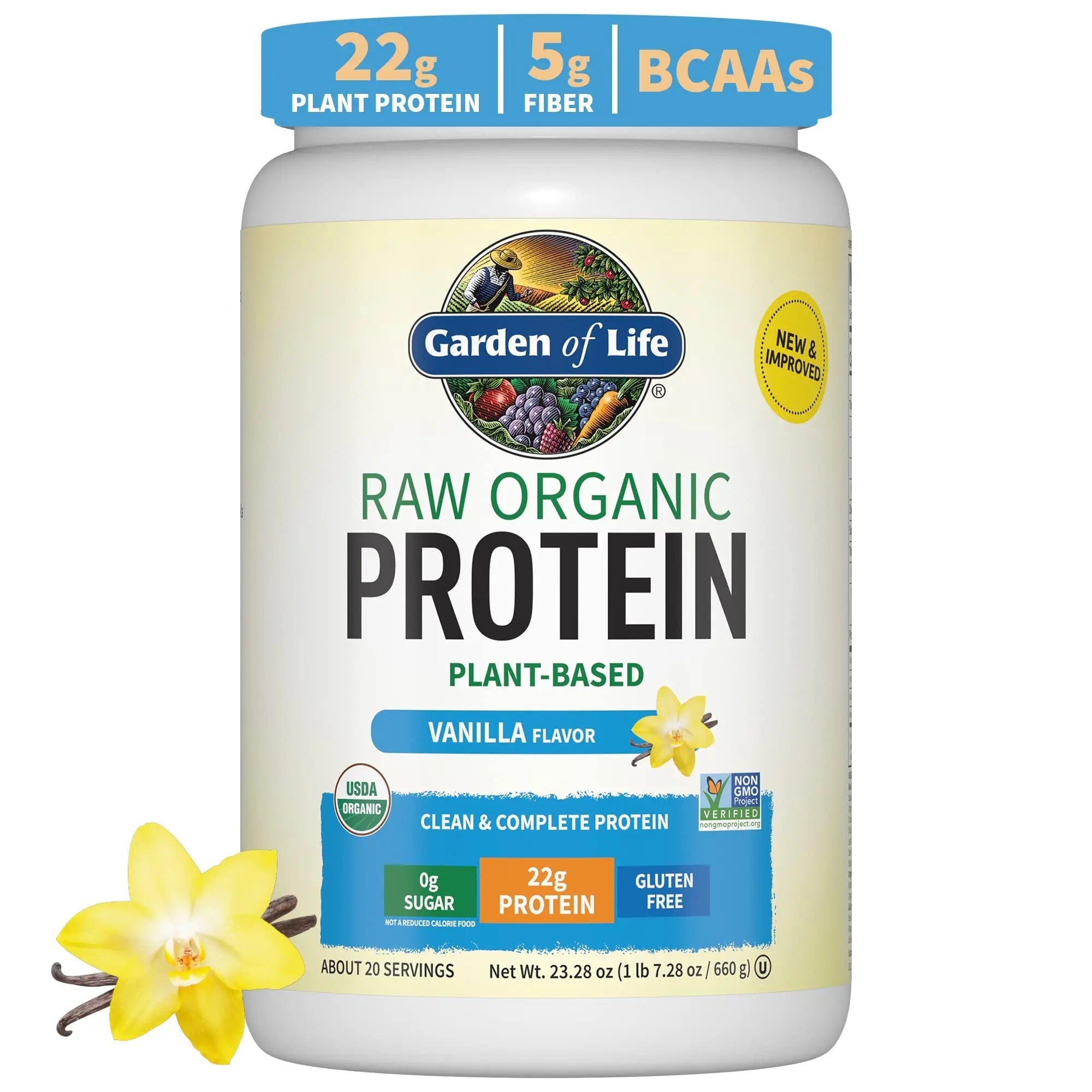 Organic Vegan Vanilla Protein Powder - Garden of Life – 22g Complete Plant Based Raw - TrustMedUSA