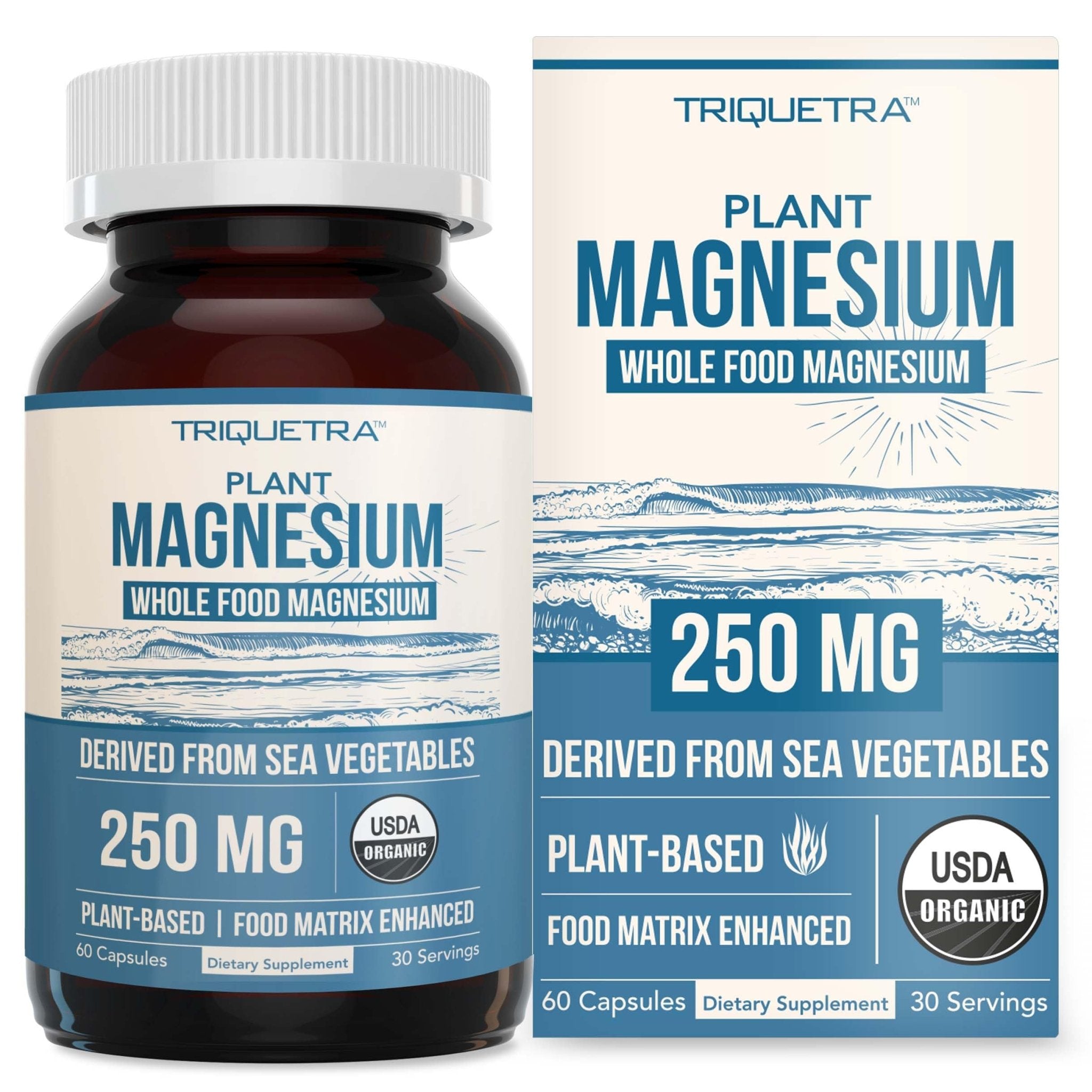 Organic Whole Food Magnesium Supplement - Plant-Based, Organic Sea Vegetable Complex - 250 mg Per Serving | Water Extracted | Gentle on Stomach | Supports Energy, Sleep, Muscle, Heart - 60 Capsules - Maple Wellness Supplements