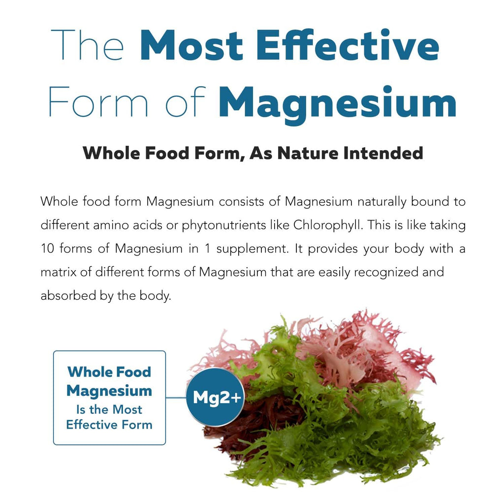 Organic Whole Food Magnesium Supplement - Plant-Based, Organic Sea Vegetable Complex - 250 mg Per Serving | Water Extracted | Gentle on Stomach | Supports Energy, Sleep, Muscle, Heart - 60 Capsules - Maple Wellness Supplements