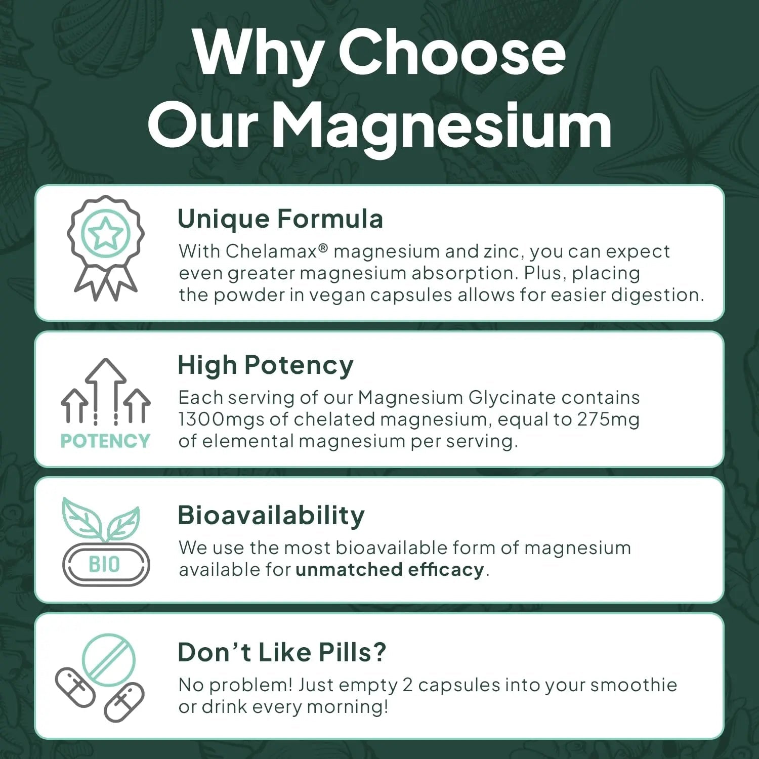 Organics Ocean Pure Magnesium Glycinate with Zinc - Maximum Strength Chelated Magnesium Supplement for Women and Men for Muscle Cramps and Sleep Support - 90 Capsule - TrustMedUSA