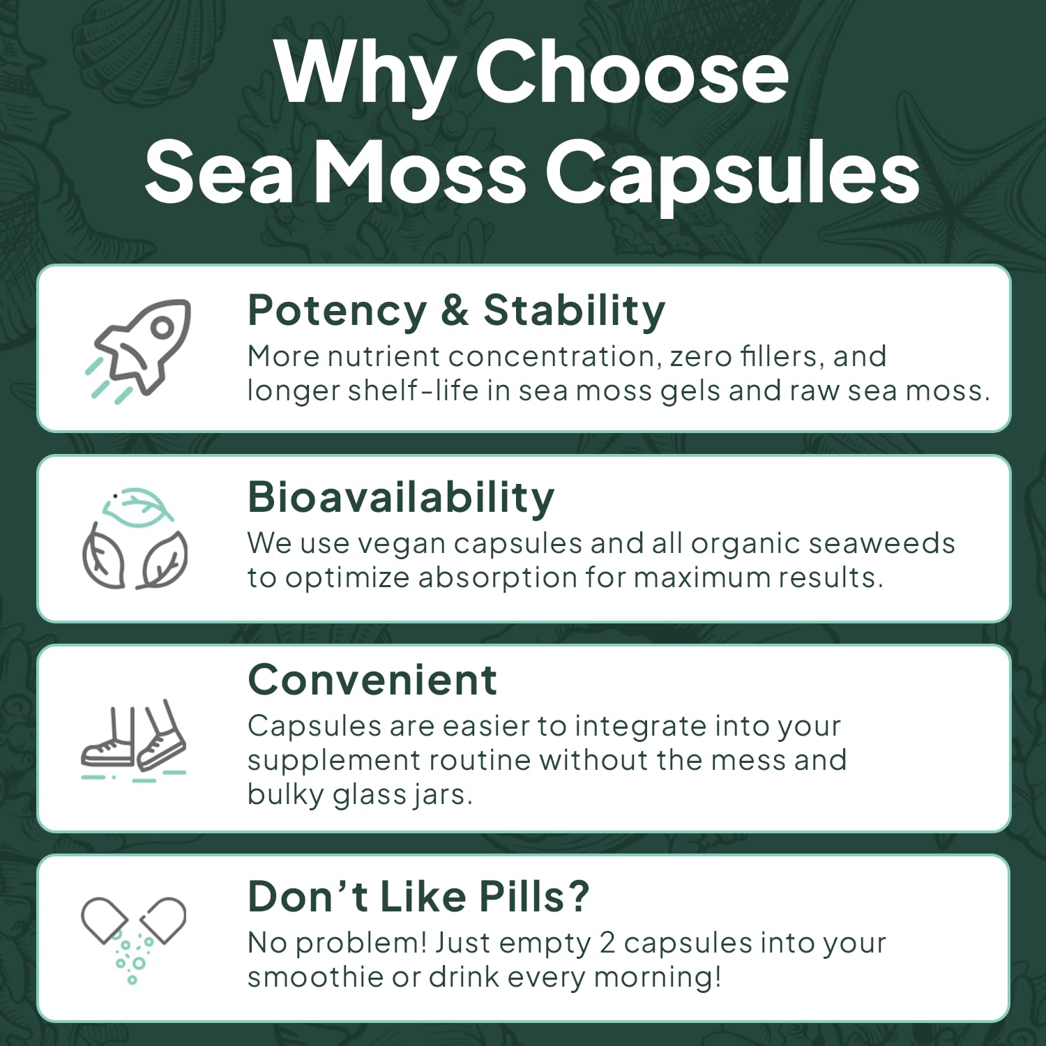 Organics Ocean Wild Sea Moss Capsules - 100% Organic Irish Sea Moss with Organic Chlorella, Bladderwrack and Vitamin D for Energy, Lung Health and Thyroid Support for Women and Men - 60 Capsules - TrustMedUSA