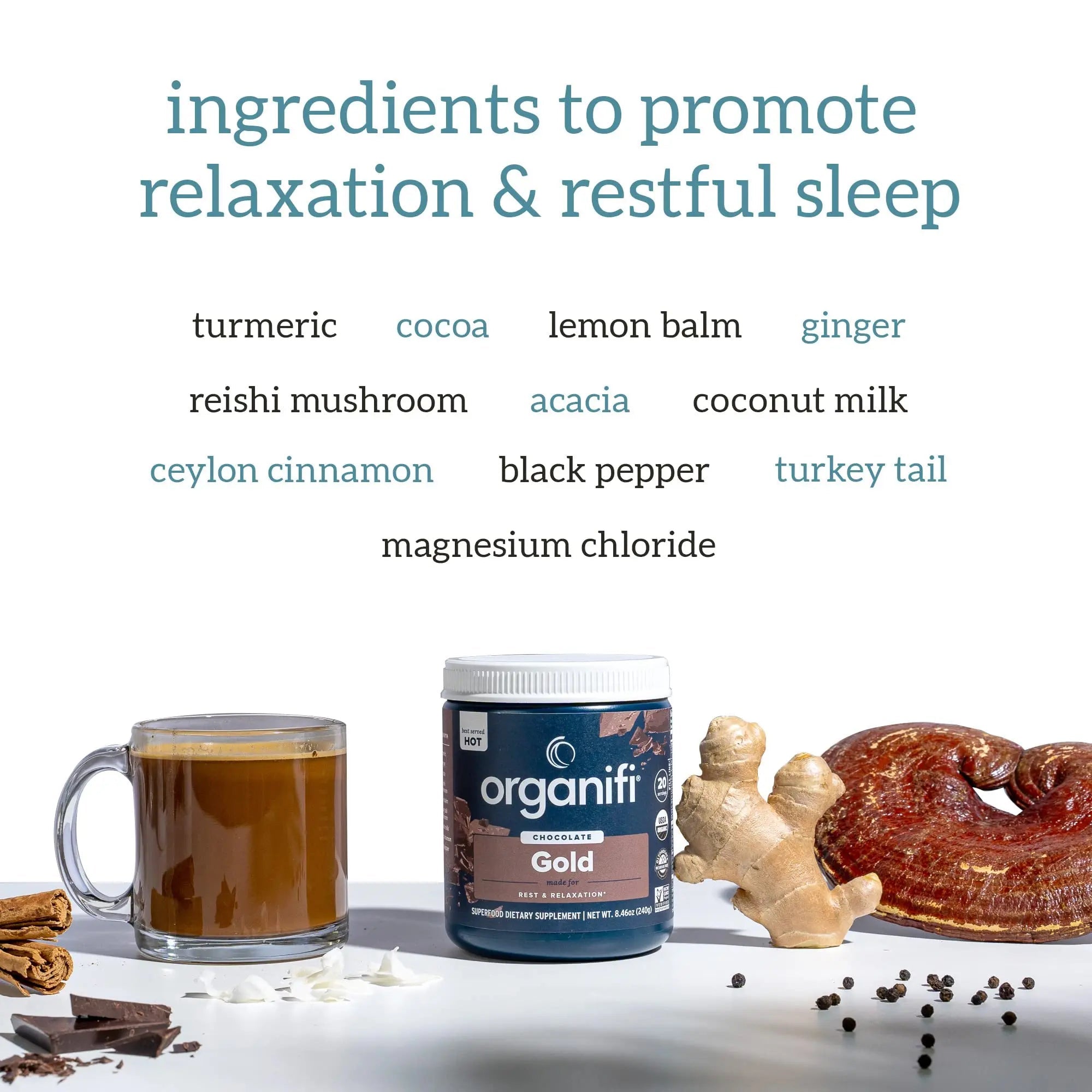 Organifi - Gold Chocolate - Superfood Supplement Powder - 20 Day Supply - Supports Rest - TrustMedUSA