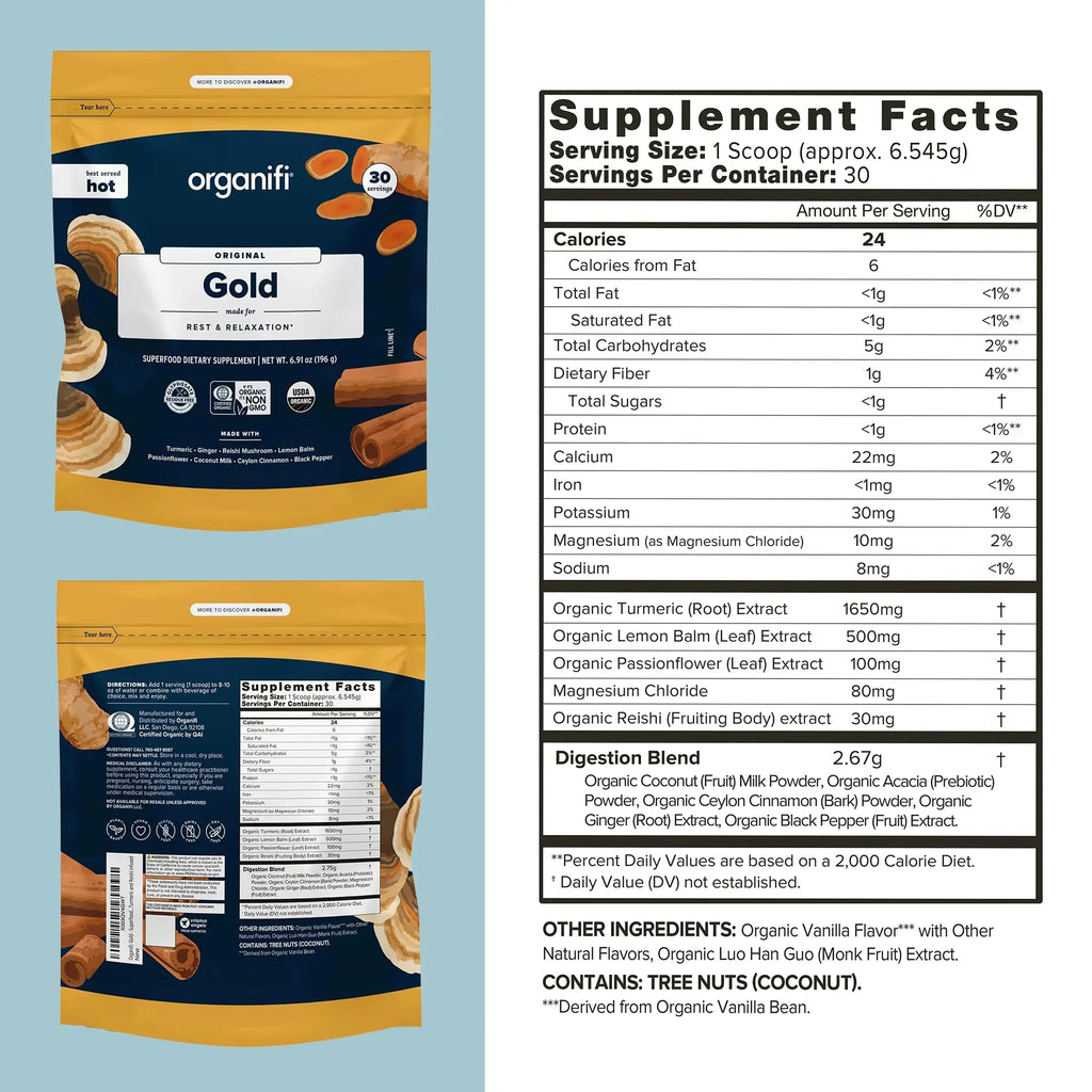 Organifi: Gold - Superfood Supplement Powder- 90 Servings (3 Pack) - Stress Support - TrustMedUSA