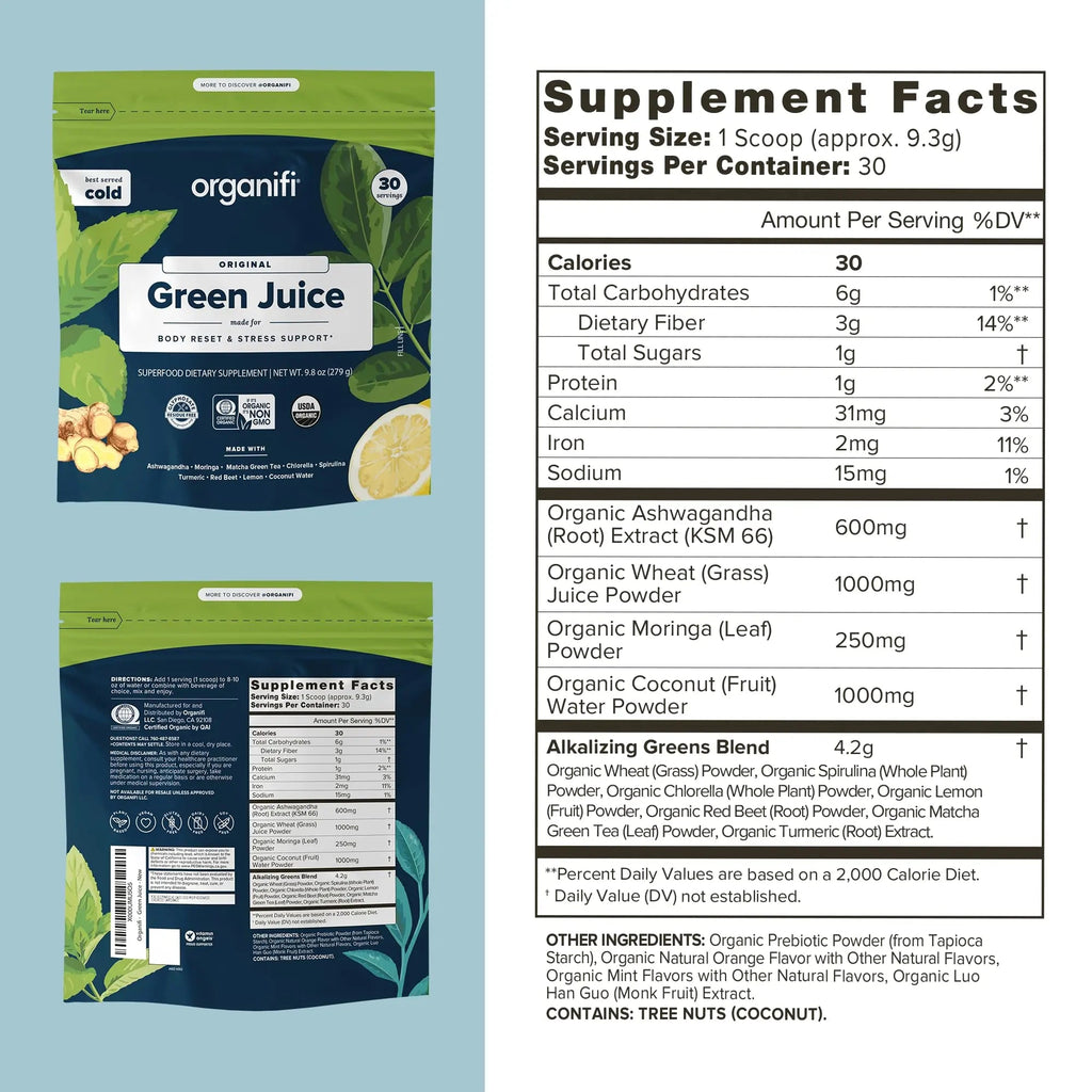 Organifi Green Juice - Powder Supplement with Organic Spirulina, Ashwagandha - TrustMedUSA