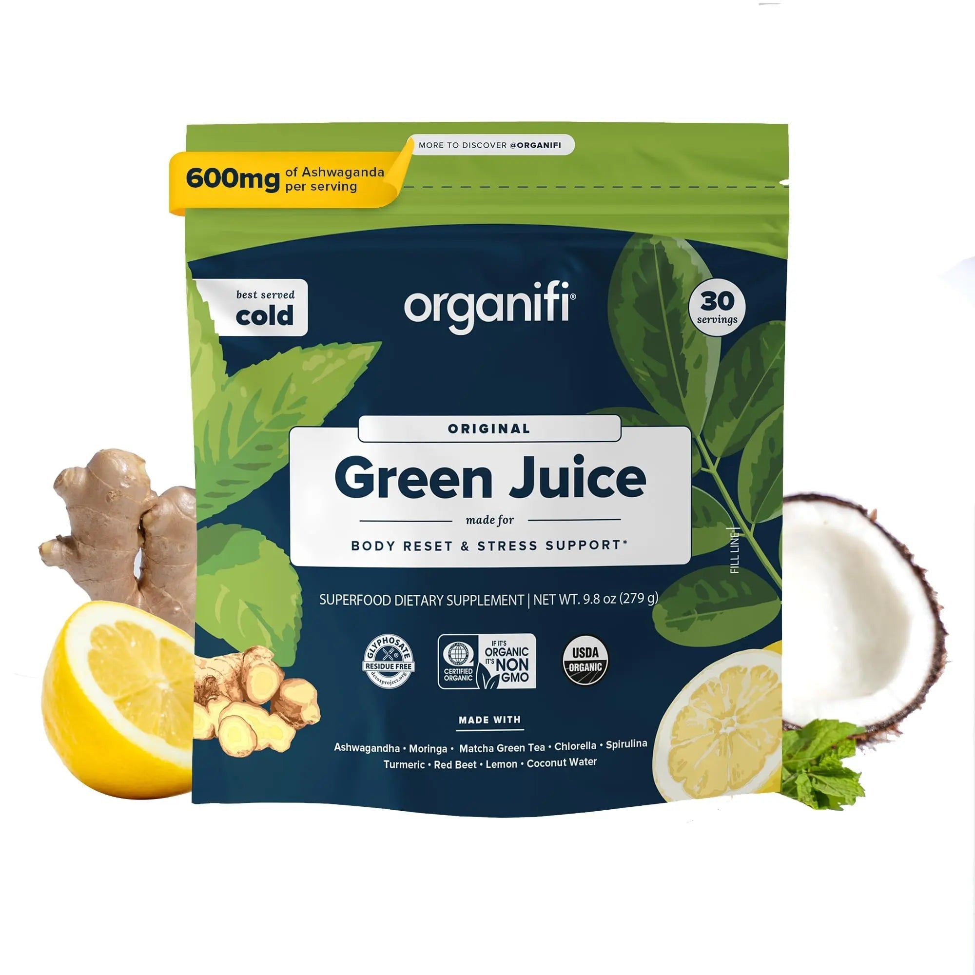Organifi Green Juice - Powder Supplement with Organic Spirulina, Ashwagandha - TrustMedUSA