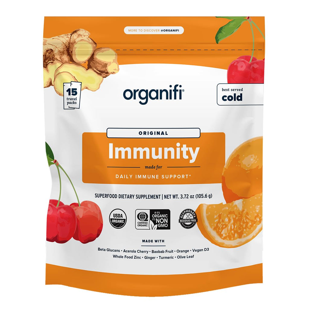 Organifi Immunity - Organic Superfood Immunity Support - 15 Single Serve Packets - Immunity Powder for T Cell Production and Upper Respiratory Health - Mushroom Beta Glucans, Vitamin C, D and Zinc - TrustMedUSA