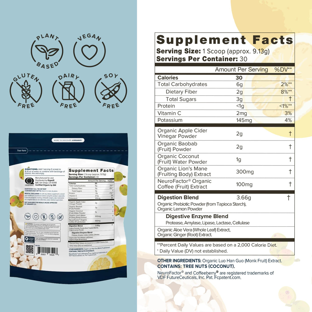 Organifi Pure - Promotes Stimulation in Learning, Memory, Focus, and Clarity - Brain Support with Superfoods - Gluten-Free and Non GMO - Best Served Cold, 30 Servings - TrustMedUSA