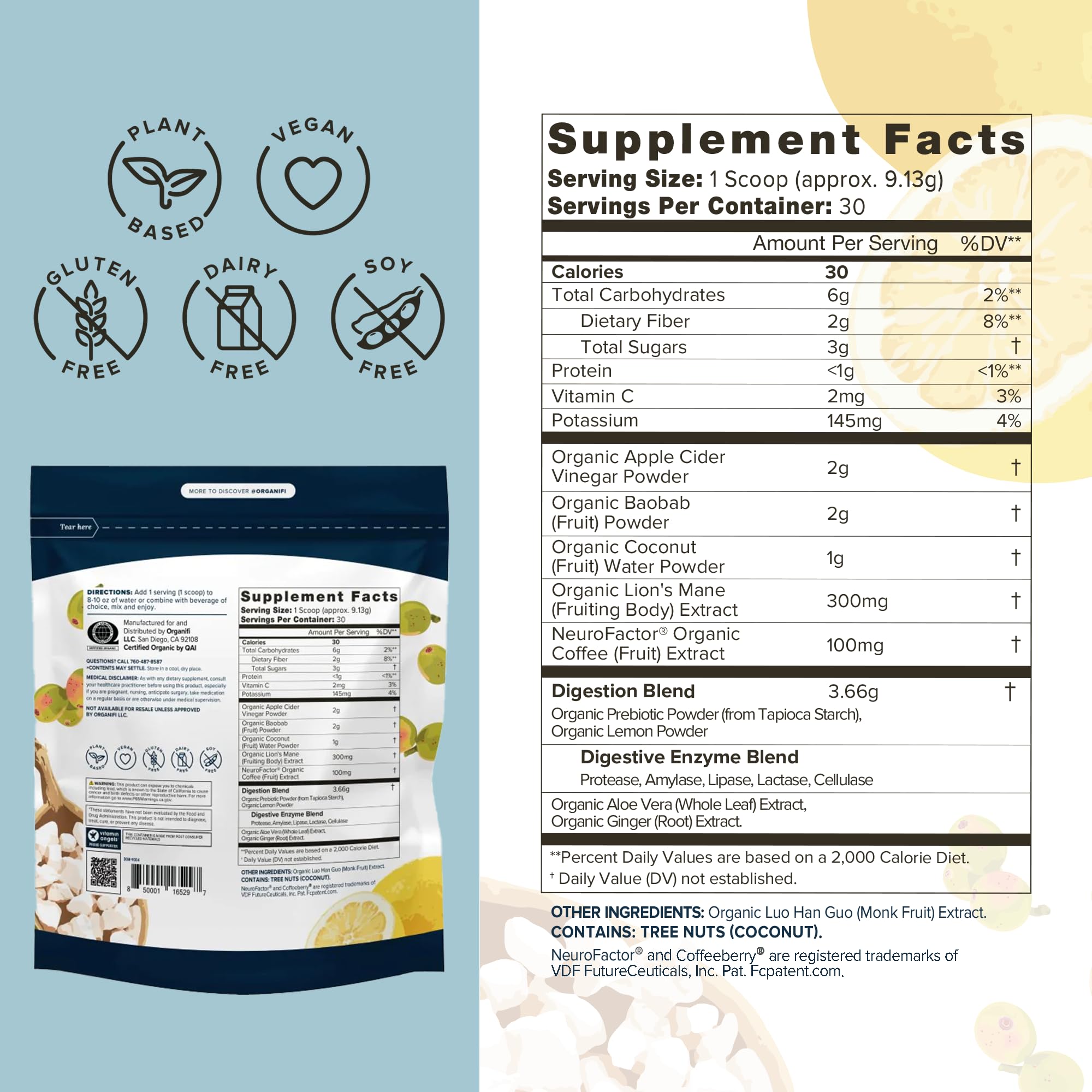 Organifi Pure - Promotes Stimulation in Learning, Memory, Focus, and Clarity - Brain Support with Superfoods - Gluten-Free and Non GMO - Best Served Cold, 30 Servings - TrustMedUSA