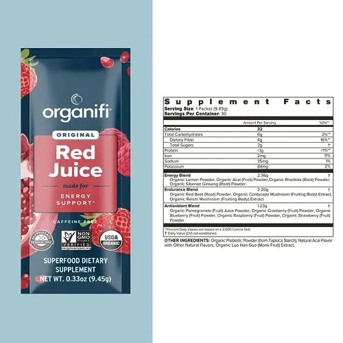 Organifi Red Juice - Vegan Energy Powder - Berry-Flavored Adaptogen Drink - Caffeine - TrustMedUSA