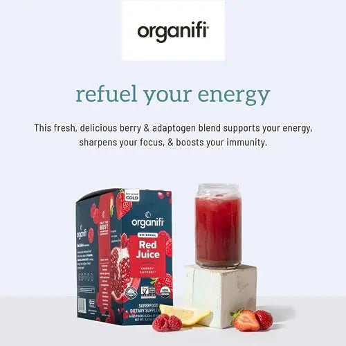 Organifi Red Juice - Vegan Energy Powder - Berry-Flavored Adaptogen Drink - Caffeine - TrustMedUSA