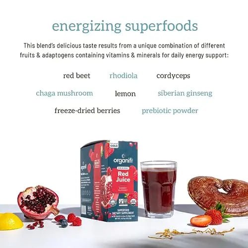 Organifi Red Juice - Vegan Energy Powder - Berry-Flavored Adaptogen Drink - Caffeine - TrustMedUSA