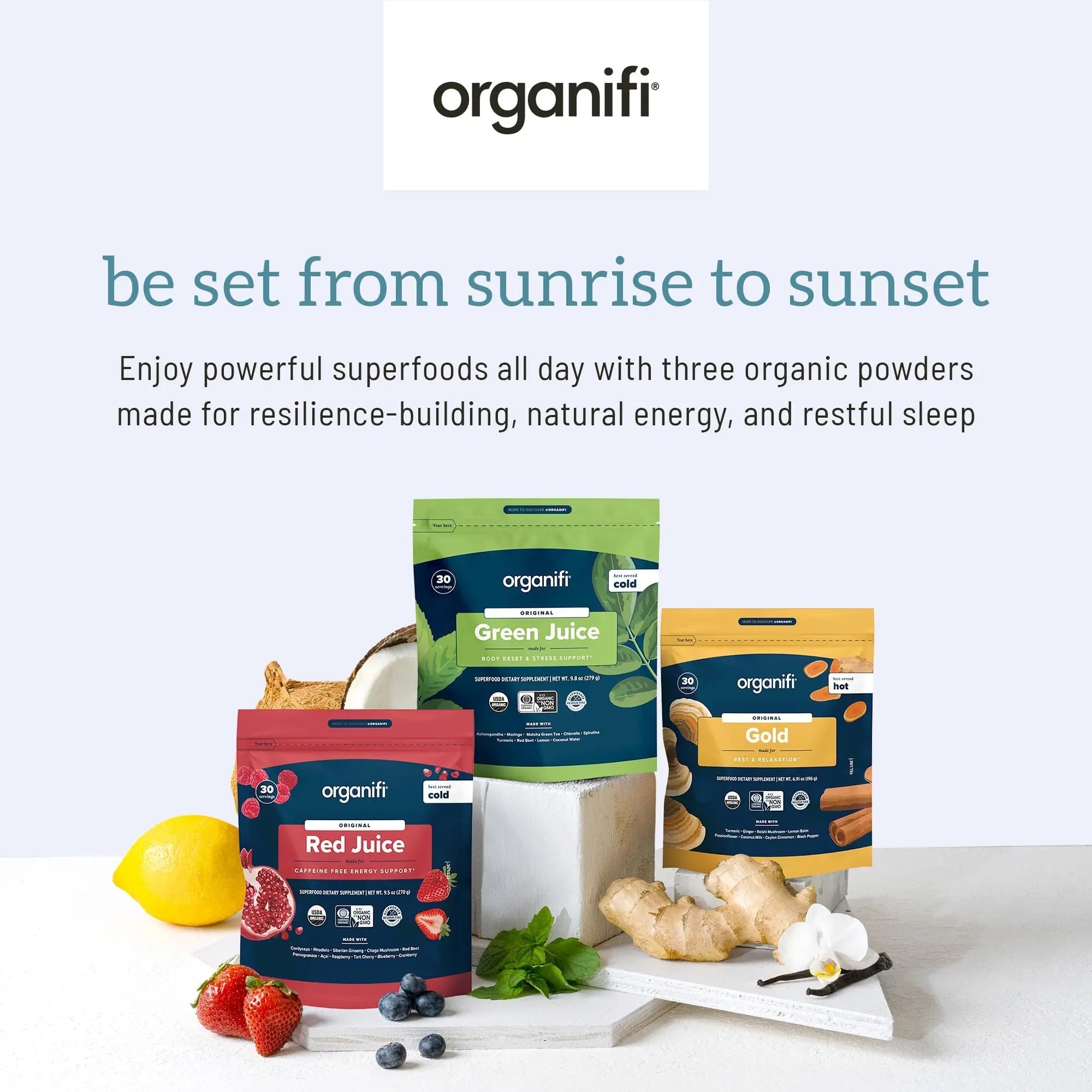 Organifi Sunrise to Sunset Power Box (9.5 Oz. Each) - Organic Superfood Powder - TrustMedUSA