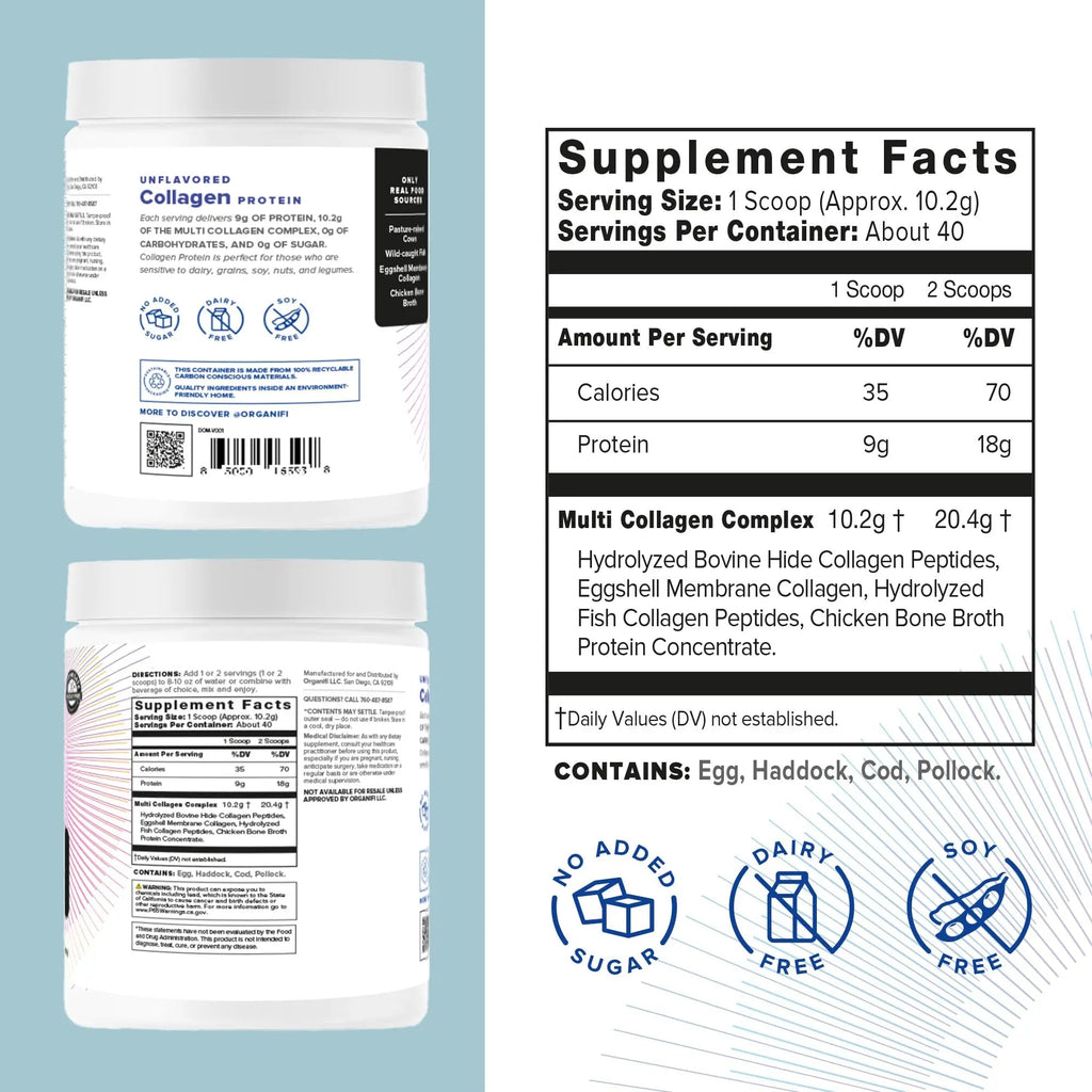 Organifi Unflavored Collagen Powder - Supports Stronger Skin, Nail, and Hair, 40 Servings - TrustMedUSA
