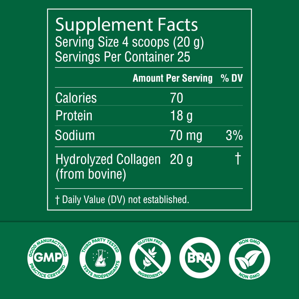 Organika Collagen Powder - for Healthy Hair, Skin, Nails, and Joints. Hydrolyzed Protein Peptides for Better Absorption- Grass-Fed, Non-GMO- Unflavoured- 2.2lbs - Maple Wellness Supplements
