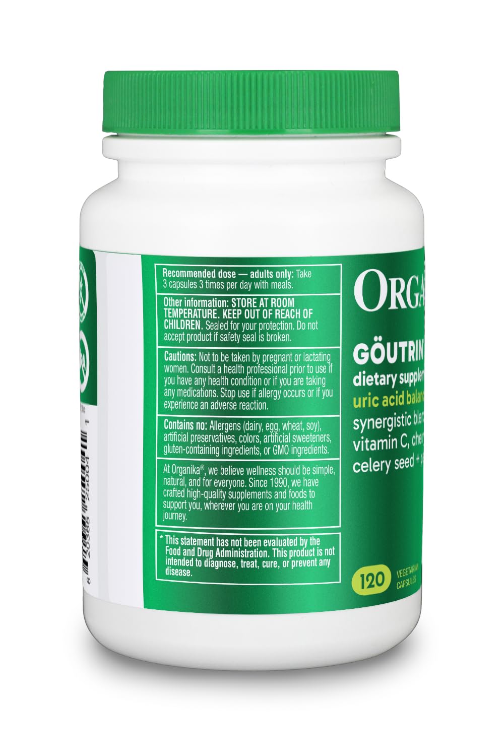 Organika Goutrin Uric Acid Flush for Gout (120 Caps): Gentle Gout Support with Cherry, Thyme, Celery Seed, Peppermint, & VIT C: Clean & Vegan Gout Supplements for Men & Women - Metabolism & Mobility - TrustMedUSA