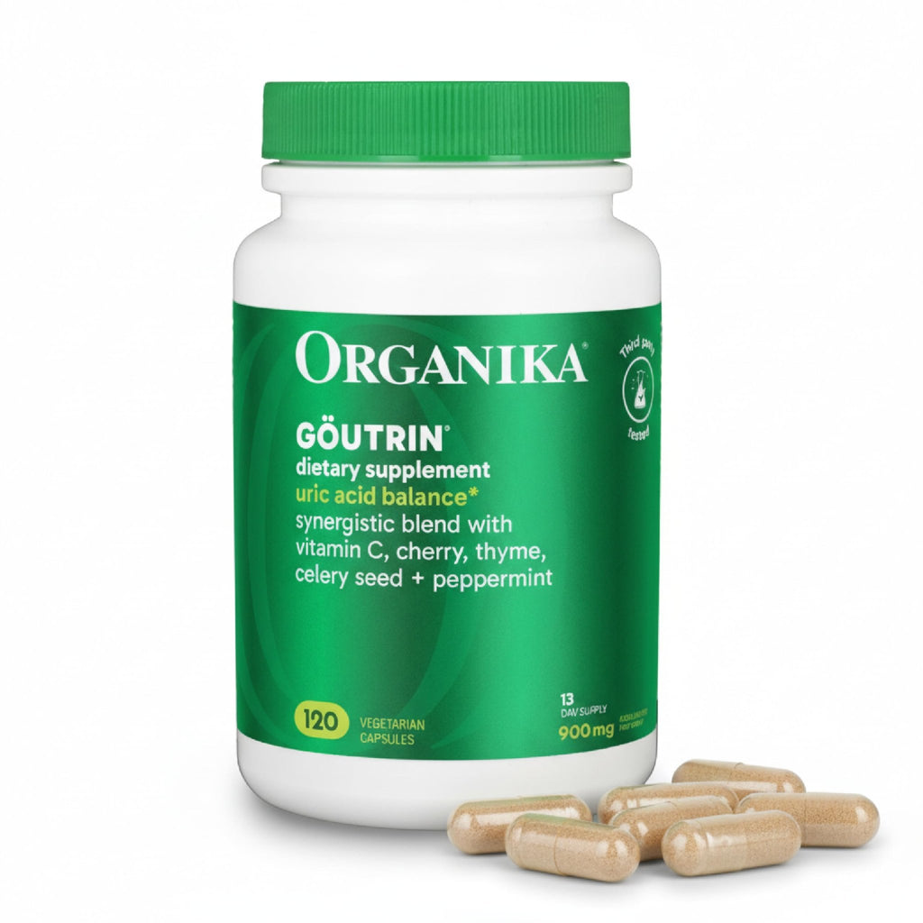 Organika Goutrin Uric Acid Flush for Gout (120 Caps): Gentle Gout Support with Cherry, Thyme, Celery Seed, Peppermint, & VIT C: Clean & Vegan Gout Supplements for Men & Women - Metabolism & Mobility - TrustMedUSA