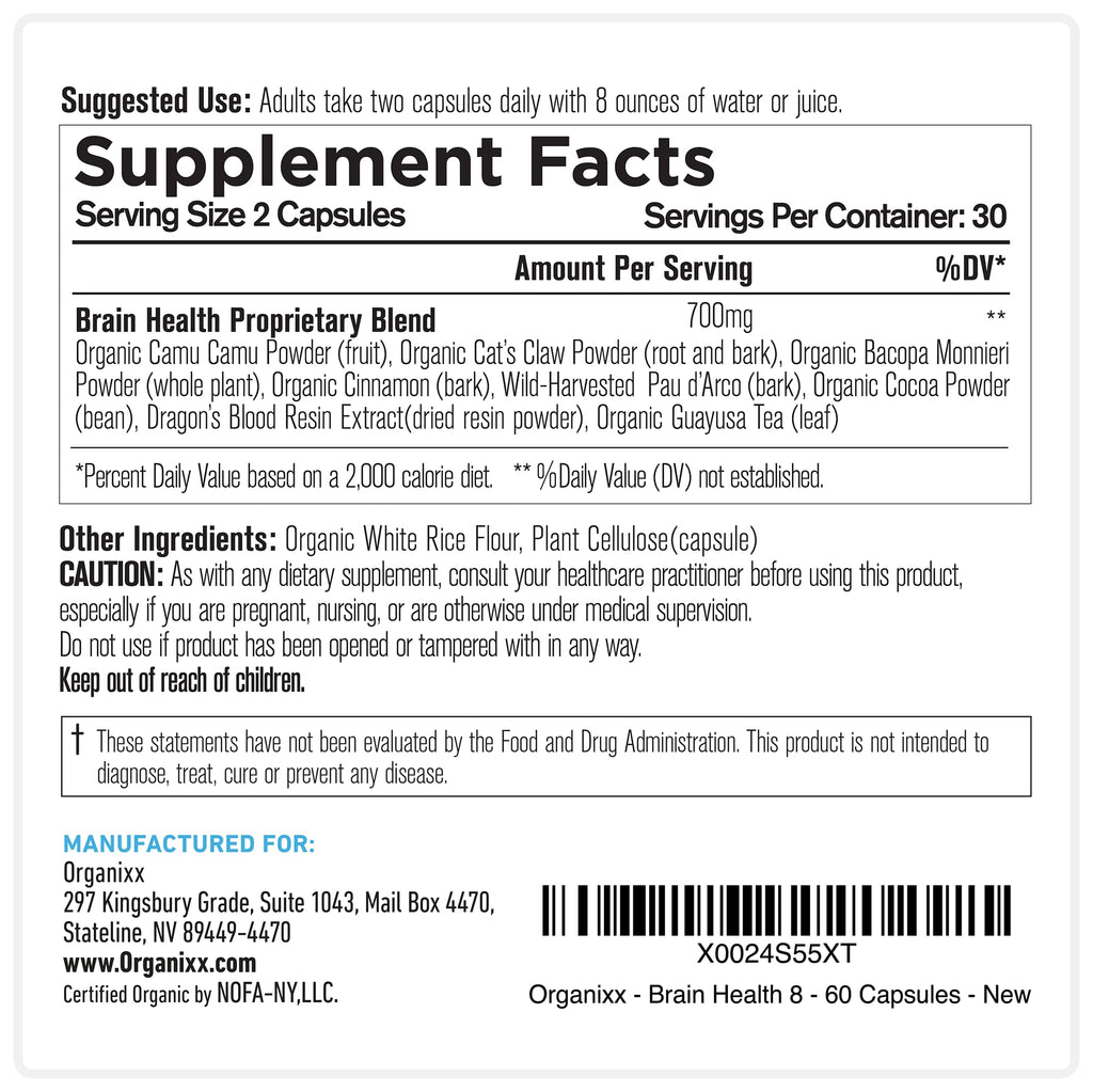 Organixx Ageless Brain Powerful Brain Health Supplement to Support Brain Function, Clarity, Focus, Re-Energize Brain Cells, Helps Promote a Balanced Mood, Gluten Free, Non GMO, 60 Vegetarian Capsules - TrustMedUSA