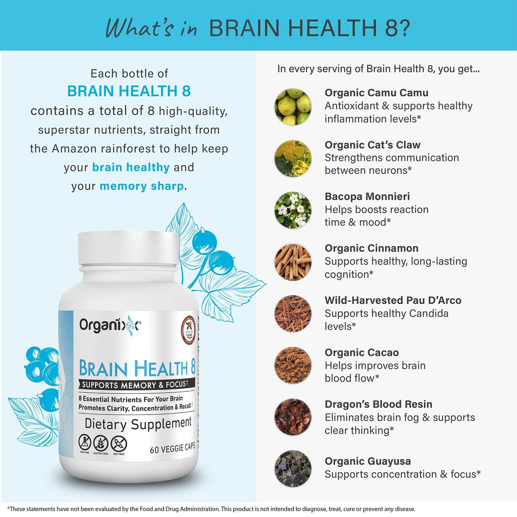 Organixx Ageless Brain Powerful Brain Health Supplement to Support Brain Function, Clarity, Focus, Re-Energize Brain Cells, Helps Promote a Balanced Mood, Gluten Free, Non GMO, 60 Vegetarian Capsules - TrustMedUSA
