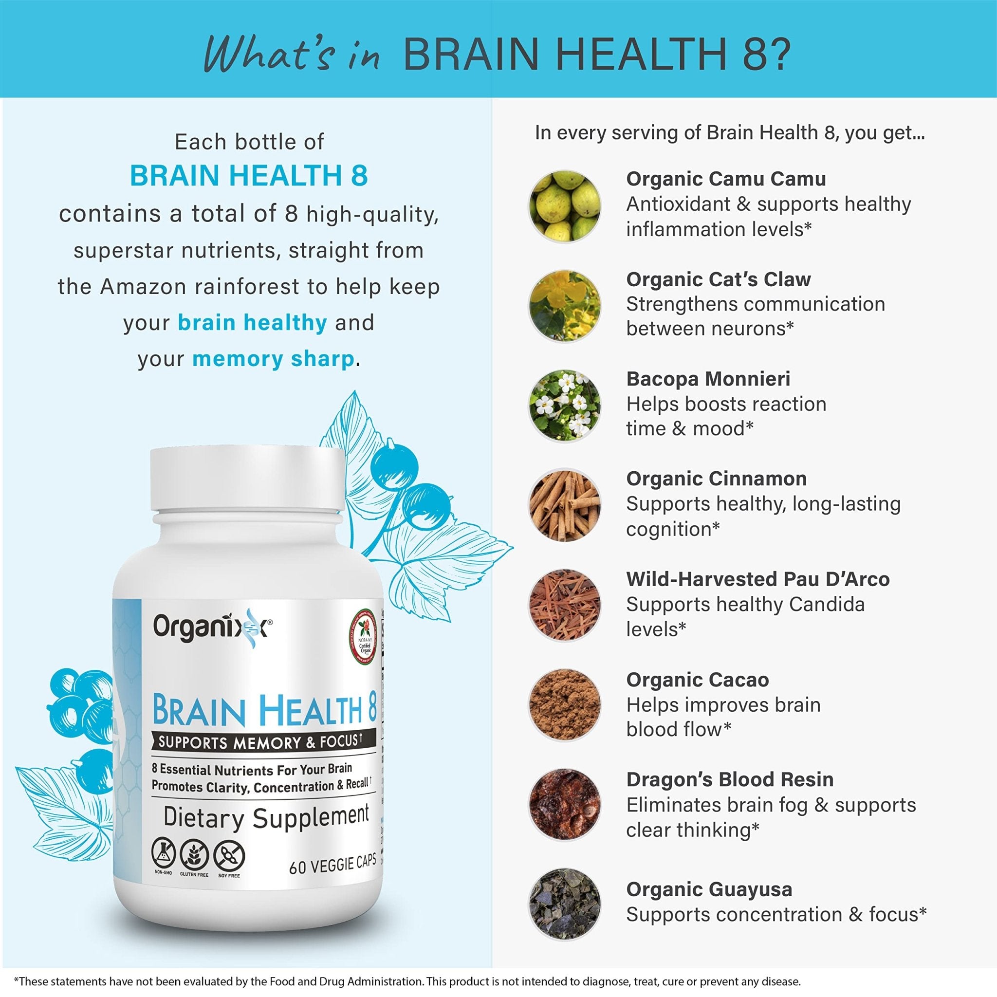 Organixx Ageless Brain Powerful Brain Health Supplement to Support Brain Function, Clarity, Focus, Re-Energize Brain Cells, Helps Promote a Balanced Mood, Gluten Free, Non GMO, 60 Vegetarian Capsules - TrustMedUSA
