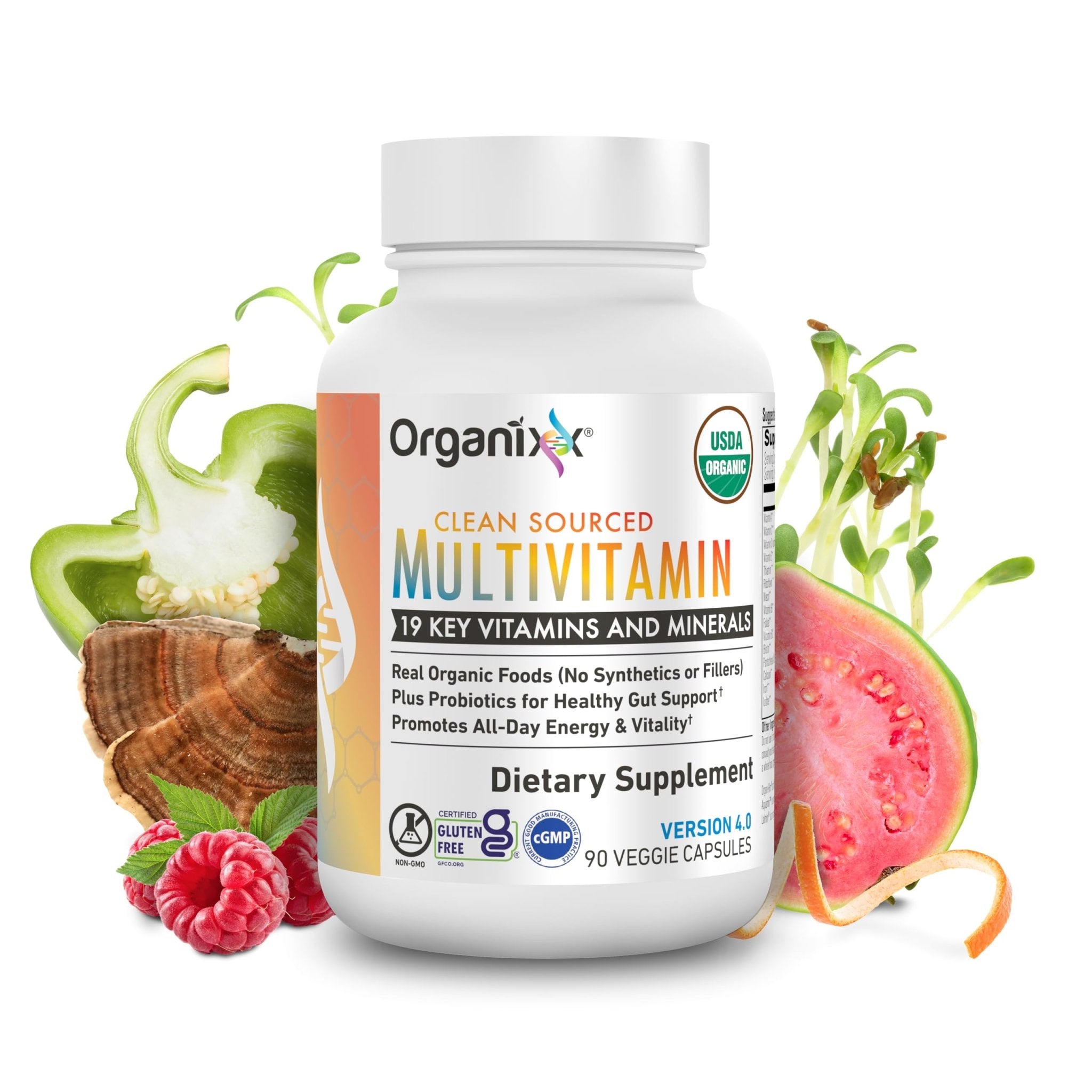 Organixx Clean Sourced Multivitamin for Women & Men, w/Vitamin C, D3, Vitamin B Complex, Probiotics, Organic Fruits & Vegetables, Supports Digestive Gut Health, Immune Support, 90 Vegan Gel Capsules - TrustMedUSA