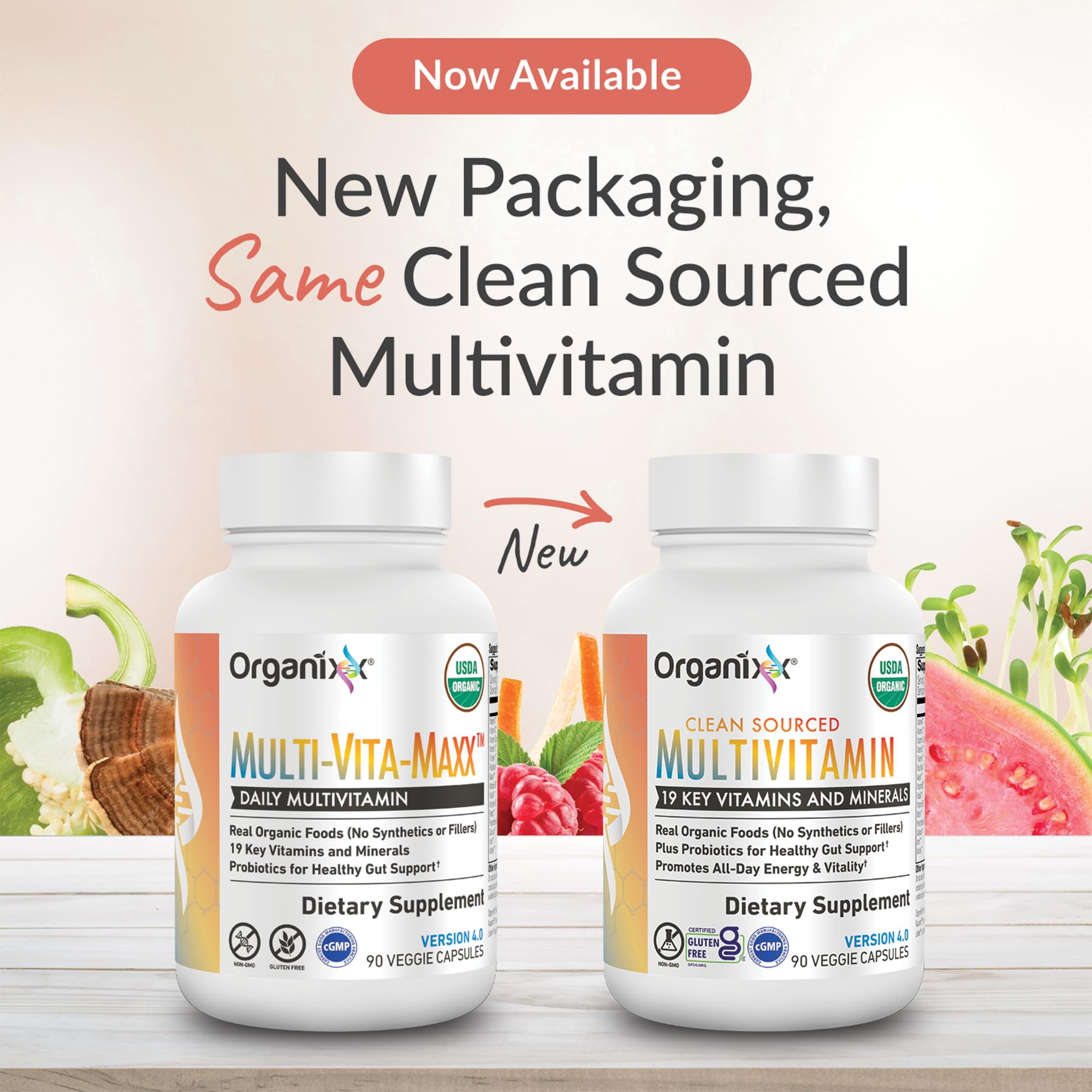 Organixx Clean Sourced Multivitamin for Women & Men, w/Vitamin C, D3, Vitamin B Complex, Probiotics, Organic Fruits & Vegetables, Supports Digestive Gut Health, Immune Support, 90 Vegan Gel Capsules - TrustMedUSA
