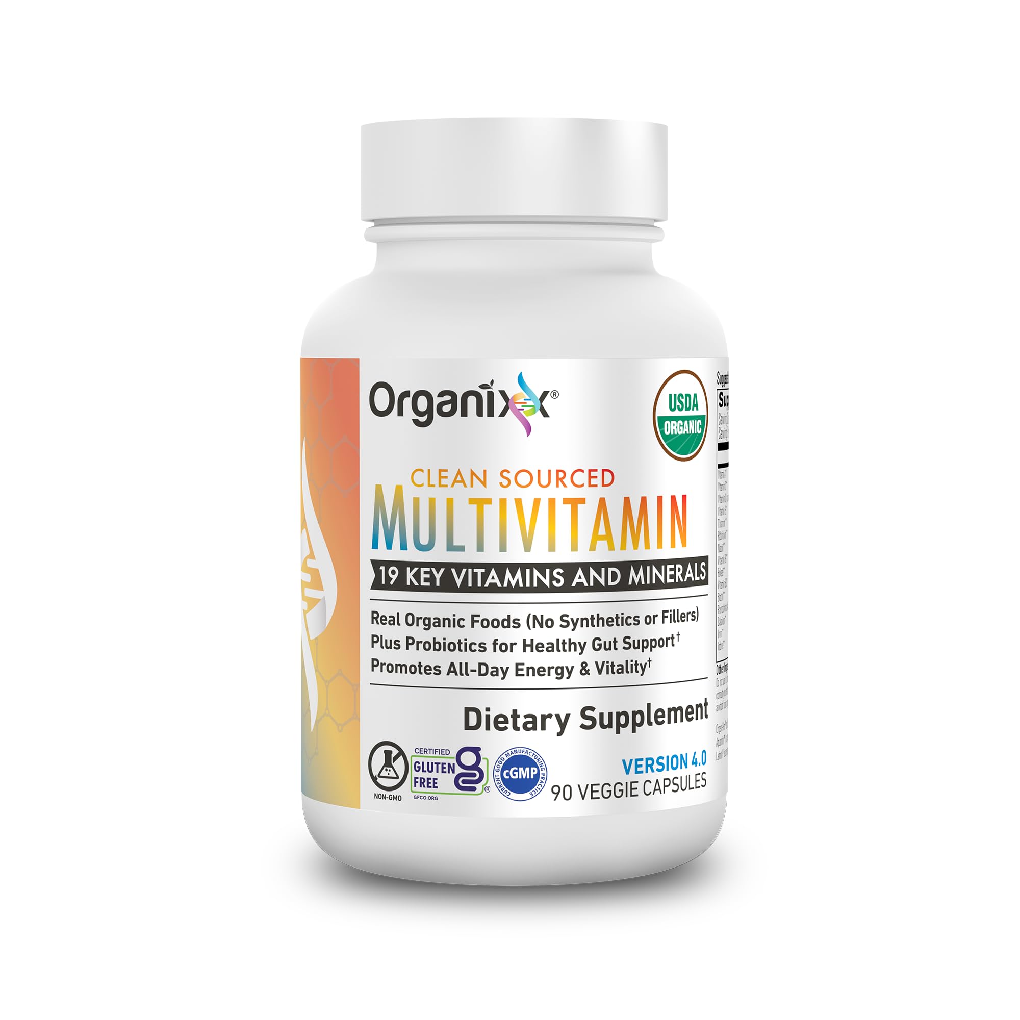 Organixx Clean Sourced Multivitamin for Women & Men, w/Vitamin C, D3, Vitamin B Complex, Probiotics, Organic Fruits & Vegetables, Supports Digestive Gut Health, Immune Support, 90 Vegan Gel Capsules - TrustMedUSA