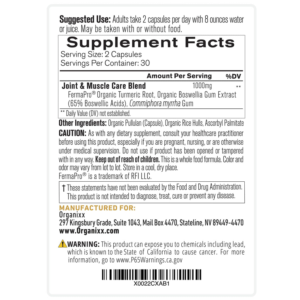 Organixx Joint & Muscle Care Organic Turmeric Supplement, 3-in-1 Frankincense, Turmeric and Myrrh Joint Health & Joint Support Supplement Body Care Capsules, Supports Swelling, Tension, 60 Capsules - TrustMedUSA