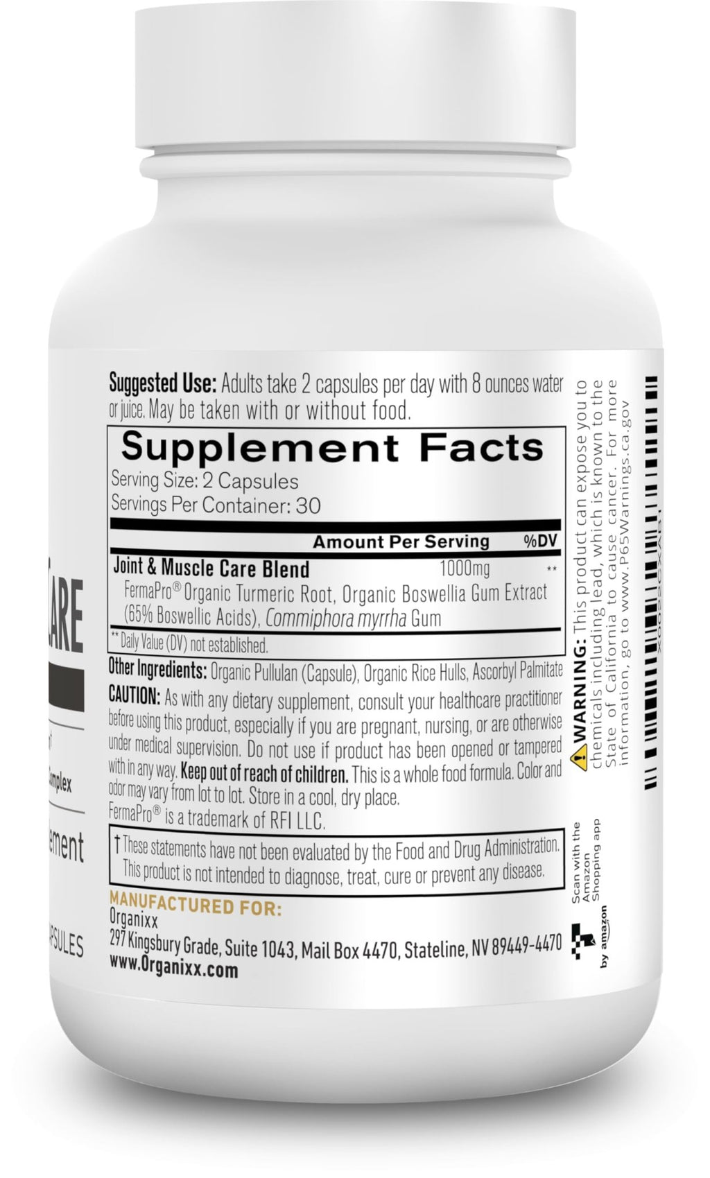 Organixx Joint & Muscle Care Organic Turmeric Supplement, 3-in-1 Frankincense, Turmeric and Myrrh Joint Health & Joint Support Supplement Body Care Capsules, Supports Swelling, Tension, 60 Capsules - TrustMedUSA