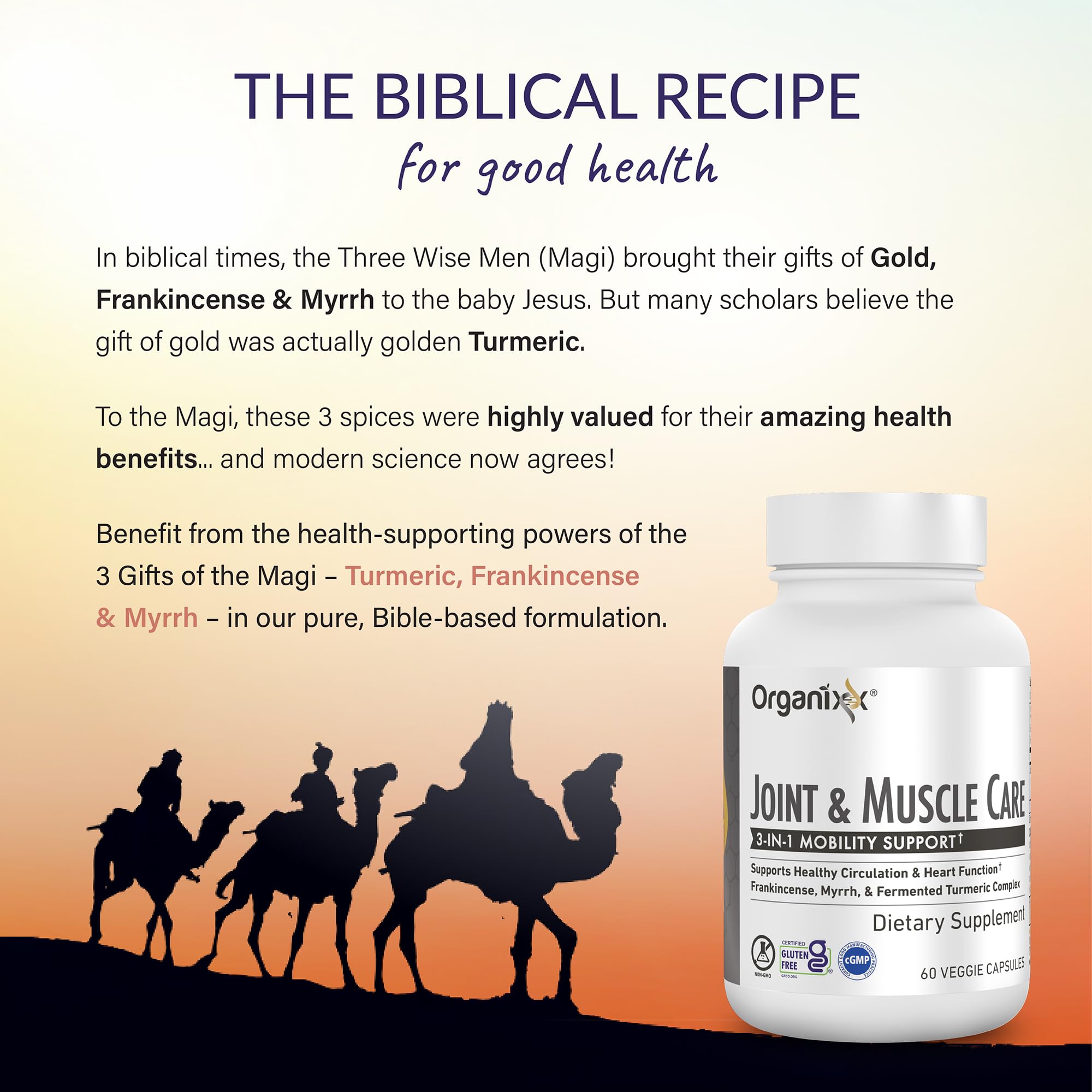 Organixx Joint & Muscle Care Organic Turmeric Supplement, 3-in-1 Frankincense, Turmeric and Myrrh Joint Health & Joint Support Supplement Body Care Capsules, Supports Swelling, Tension, 60 Capsules - TrustMedUSA