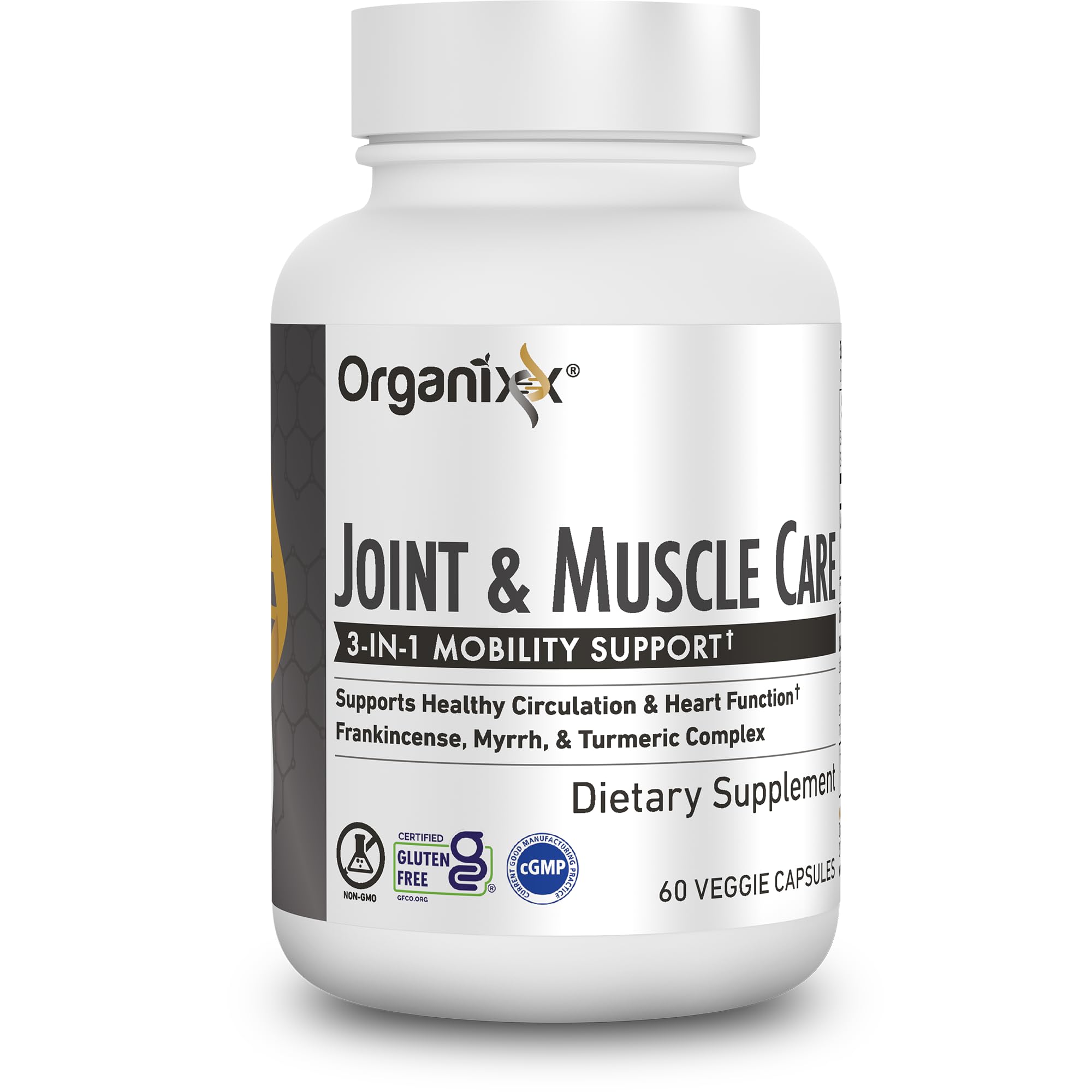 Organixx Joint & Muscle Care Organic Turmeric Supplement, 3-in-1 Frankincense, Turmeric and Myrrh Joint Health & Joint Support Supplement Body Care Capsules, Supports Swelling, Tension, 60 Capsules - TrustMedUSA