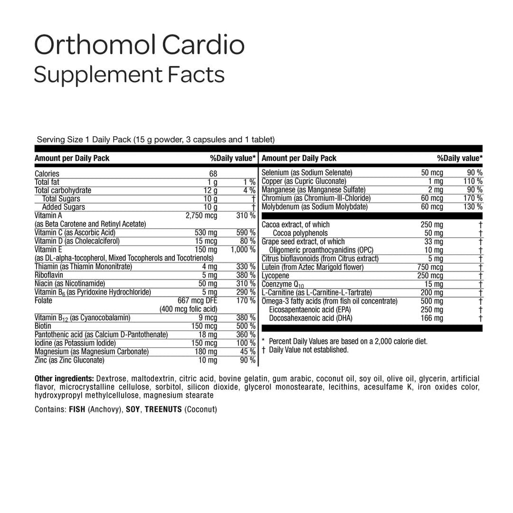 Orthomol Cardio, Heart Health Supplements for Circulation & Vascular Support, Omega-3, Magnesium, Cocoa Polyphenols & B Vitamins, Supports Cardiovascular Health, 30-Day Supply, Powder+Tablets+Capsules - TrustMedUSA