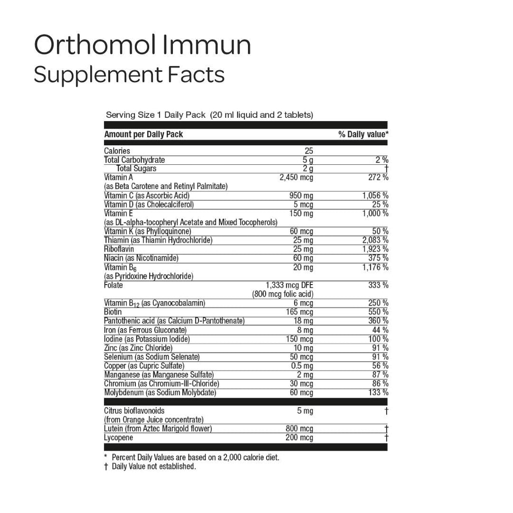 Orthomol Immun, Immune Support Vials for Adults with Vitamin C, Zinc, Selenium, Iodine, Vitamin D, E, A ,B, Calcium, 25+ Immune Boost Nutrients, 1 Serving Per Day for Daily Health (30 Day Supply) - TrustMedUSA