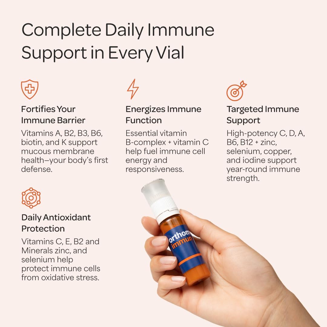 Orthomol Immun, Immune Support Vials for Adults with Vitamin C, Zinc, Selenium, Iodine, Vitamin D, E, A ,B, Calcium, 25+ Immune Boost Nutrients, 1 Serving Per Day for Daily Health (30 Day Supply) - TrustMedUSA