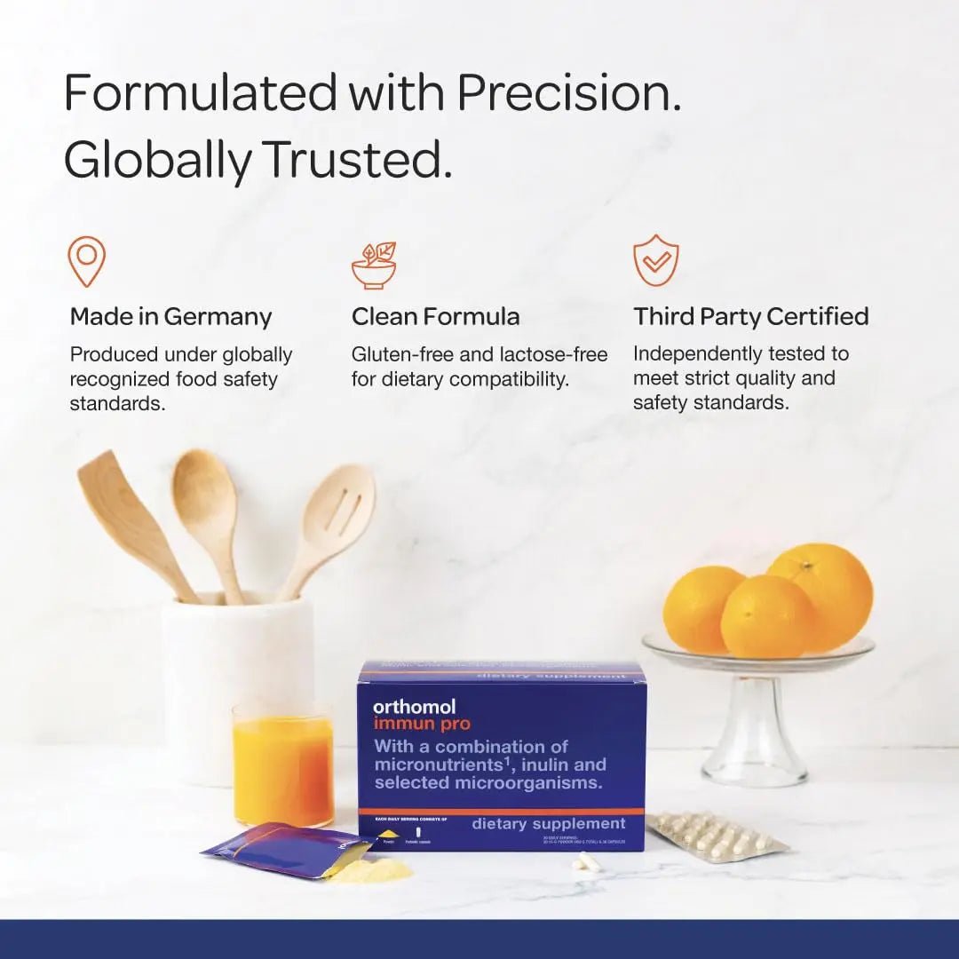 Orthomol Immun Pro, Immune Support & Gut Health Powder & Capsules for Adults with Probiotics, Prebiotics, Fiber, Vitamin C, Zinc, Selenium, Iodine, Vitamin D, E, A,B, Calcium (30 Day Supply) - TrustMedUSA