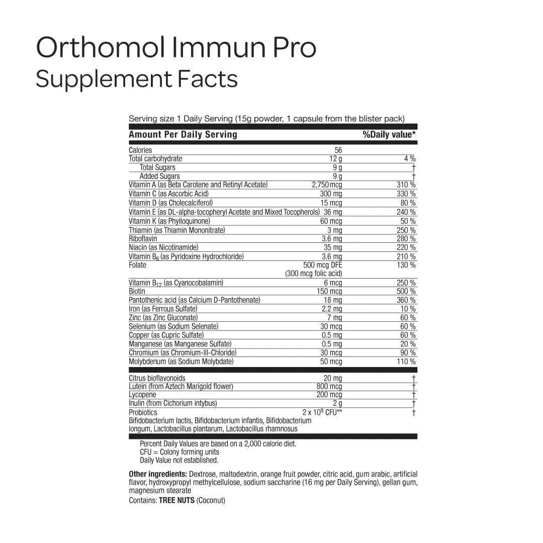 Orthomol Immun Pro, Immune Support & Gut Health Powder & Capsules for Adults with Probiotics, Prebiotics, Fiber, Vitamin C, Zinc, Selenium, Iodine, Vitamin D, E, A,B, Calcium (30 Day Supply) - TrustMedUSA