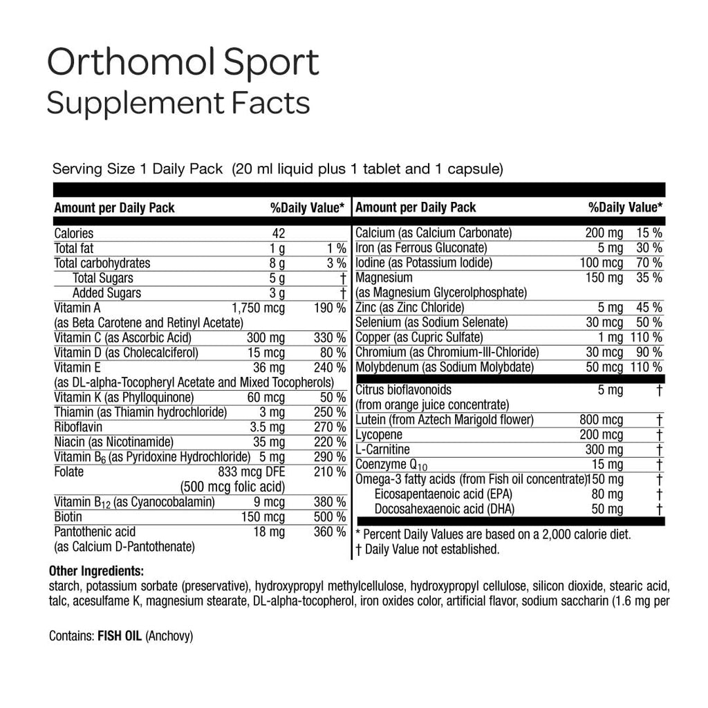 Orthomol Sport, 30-Day Supply, Premium Sports Nutrition Supplement with Vitamins A, B, C, D, E, Zinc, Iodine, Coenzyme Q10, L-Carnitine, Omega-3, and Essential Minerals for Optimal Performance - TrustMedUSA
