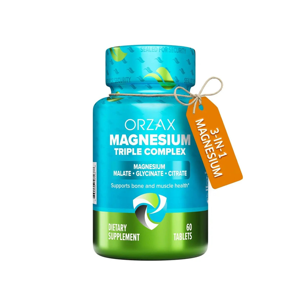 ORZAX Magnesium Triple Complex | Magnesium Glycinate, Citrate, Malate | Vegan, Gluten Free, Dairy Free, Halal | 200 mg of Triple Complex Magnesium for Muscles & Energy for Women and Men | 60 Tablets - TrustMedUSA