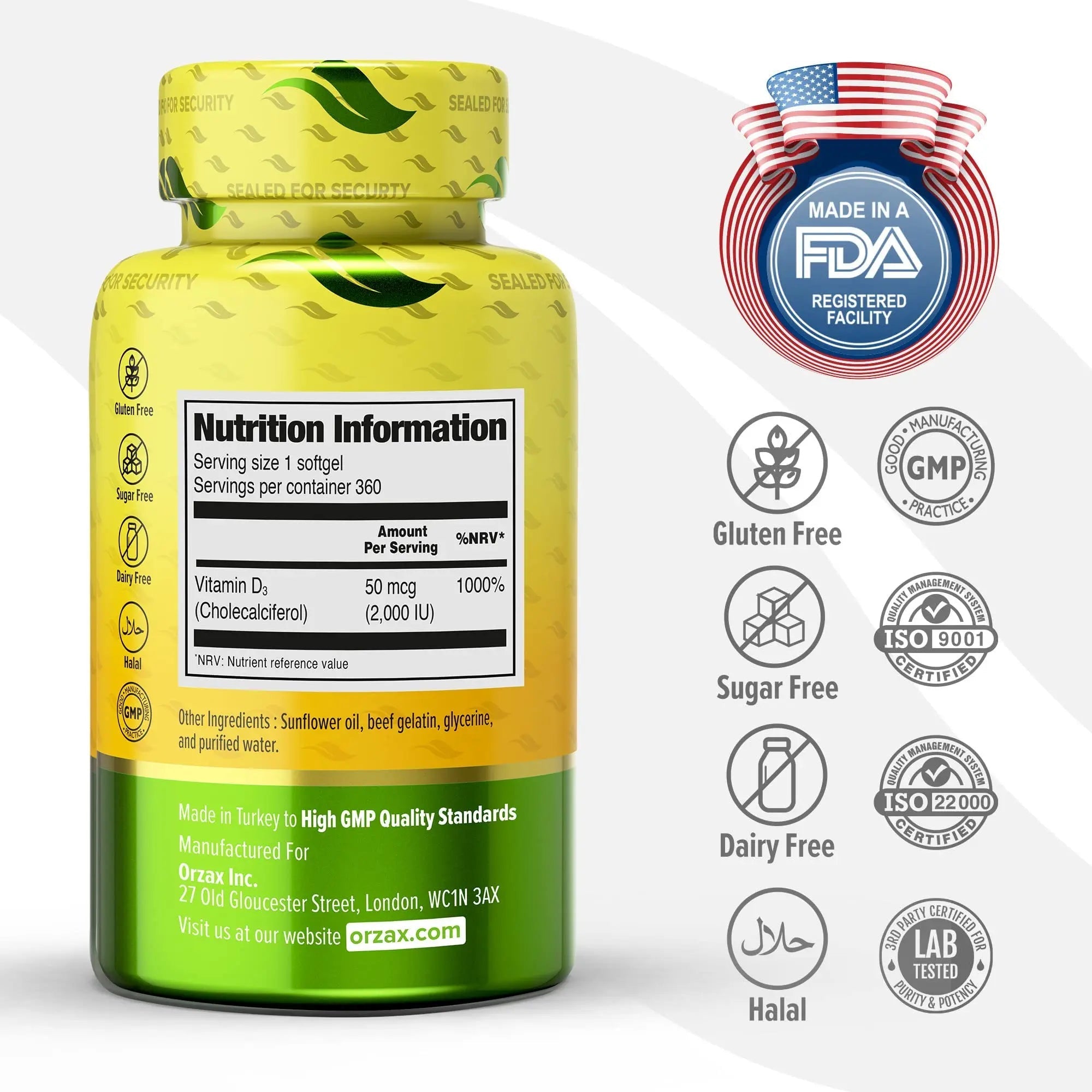 ORZAX Vitamin D3 2000 iu (50 mcg) - 1 Year Supply for Strong Muscle Function - TrustMedUSA