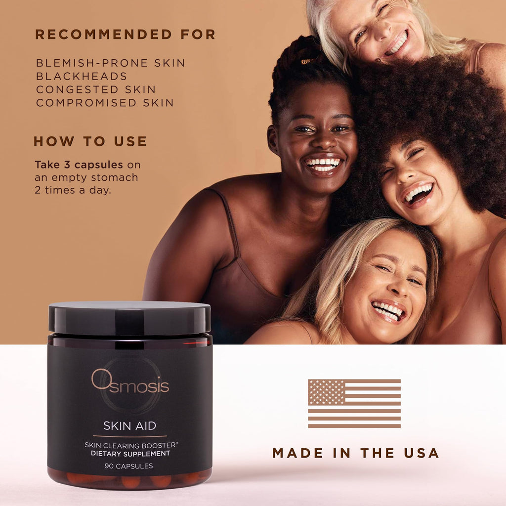 OSMOSIS Skin Aid Daily Supplement, Microbiome and Immunity Support, Vitamin A, for Acne and Blemish Prone Skin, 90 Count - TrustMedUSA