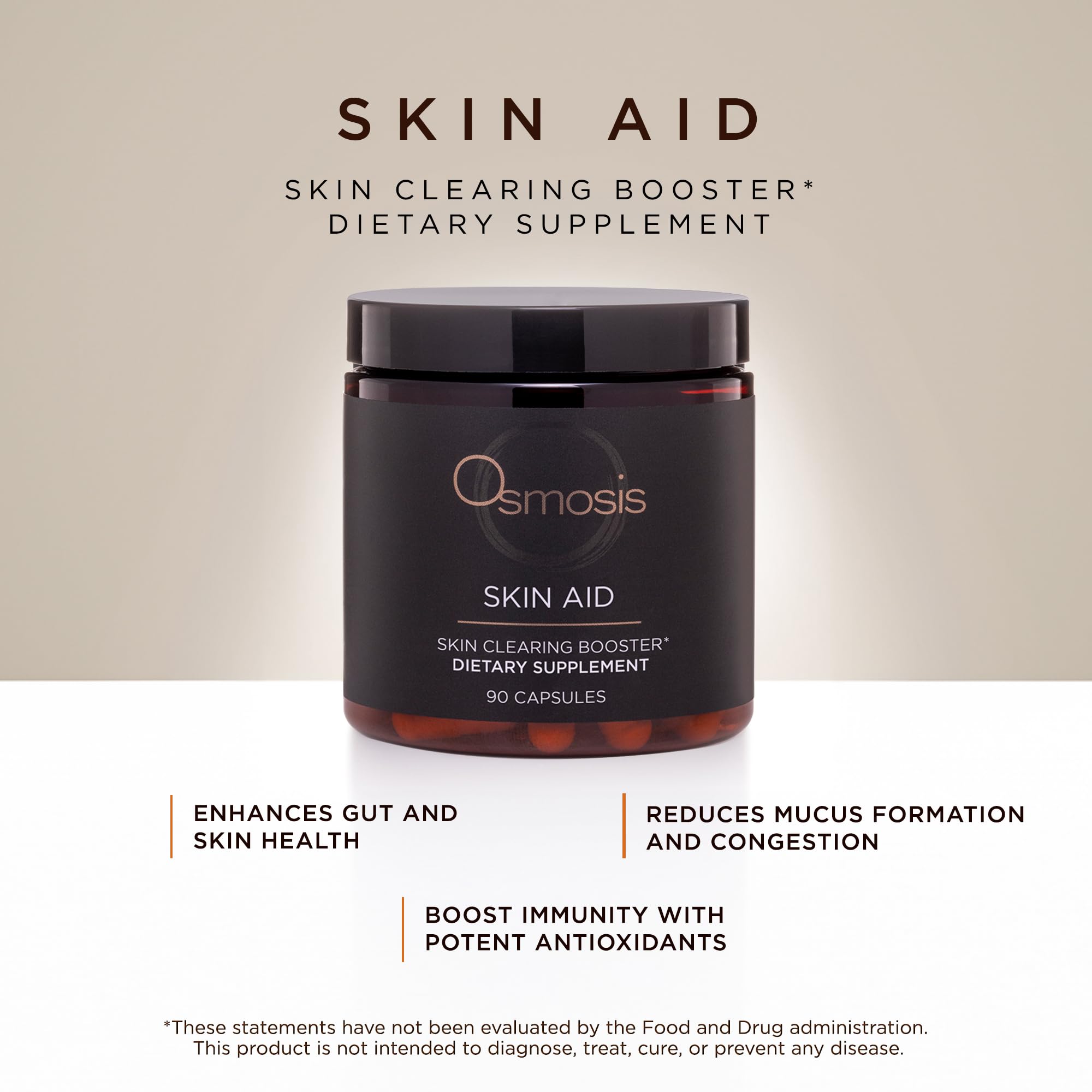 OSMOSIS Skin Aid Daily Supplement, Microbiome and Immunity Support, Vitamin A, for Acne and Blemish Prone Skin, 90 Count - TrustMedUSA
