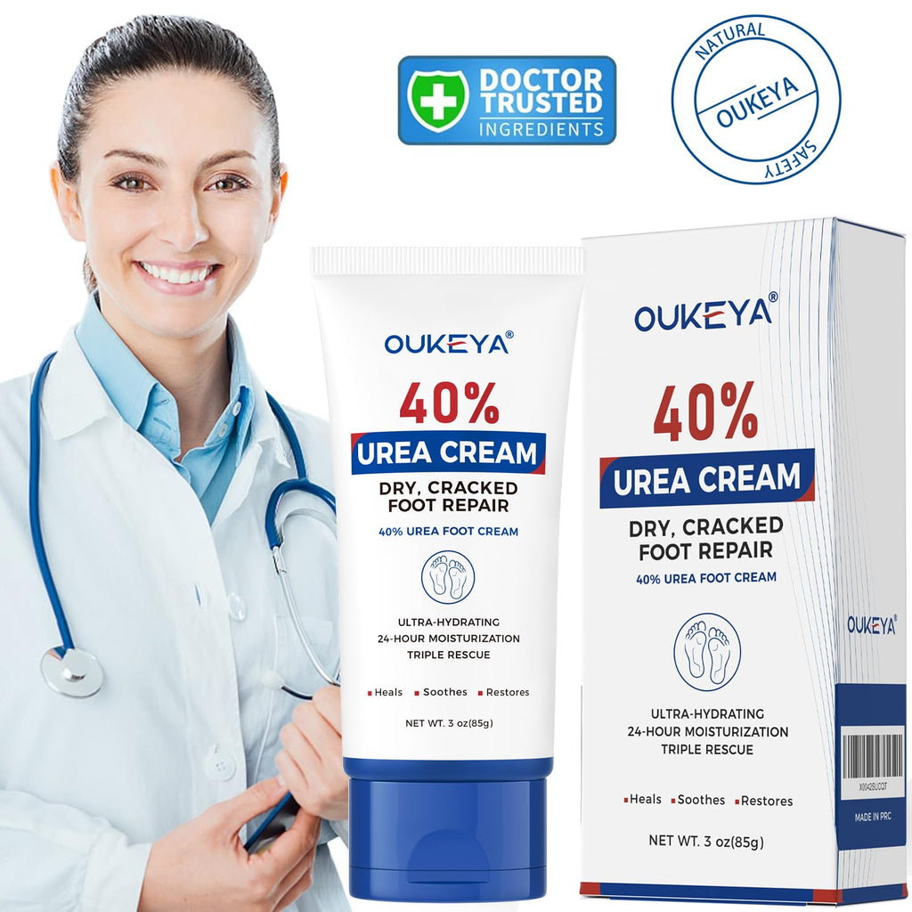 OUKEYA Urea Cream 40 Percent Tube 3 Oz, Foot & Hand Cream for Dry Cracked, 40 per Urea Lotion for Feet Maximum Strength - Maple Wellness Supplements