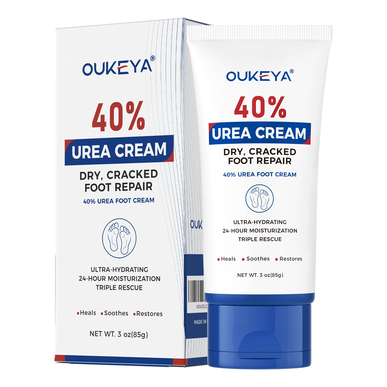 OUKEYA Urea Cream 40 Percent Tube 3 Oz, Foot & Hand Cream for Dry Cracked, 40 per Urea Lotion for Feet Maximum Strength - Maple Wellness Supplements