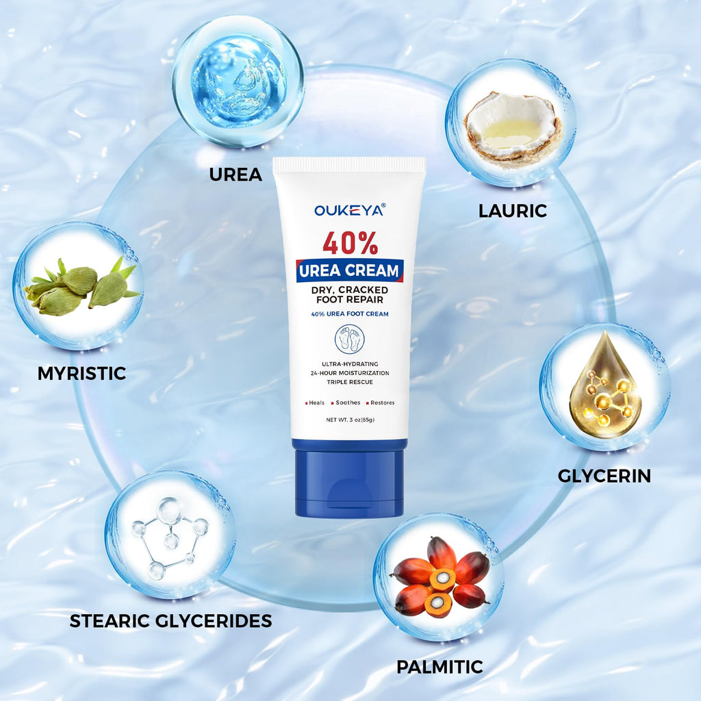 OUKEYA Urea Cream 40 Percent Tube 3 Oz, Foot & Hand Cream for Dry Cracked, 40 per Urea Lotion for Feet Maximum Strength - Maple Wellness Supplements