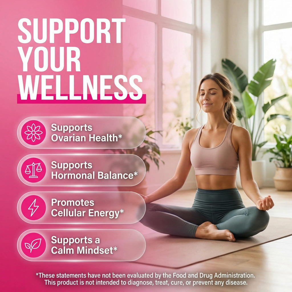 OVA Bloom Ovarian Support Gummies Myo Inositol D-Chiro Inositol Choline Flax Biotin Riboflavin Thiamin Niacin Ashwagandha DIM Maca Root Vitamin C D3 B12 Zinc 60 Count By Clean Nutra - TrustMedUSA
