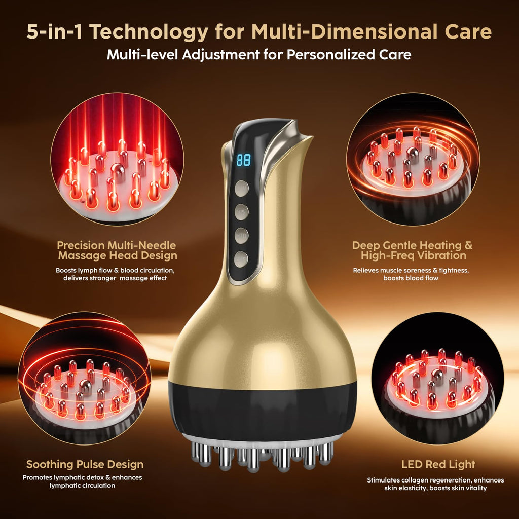 OVGIAP Lymphatic Drainage Massager & Anti-Cellulite Massage Tool, Body Sculpting Device for Legs, Arms & Stomach, Supports Smoother Skin, with Gentle Warming & Vibration - Gold - Maple Wellness Supplements