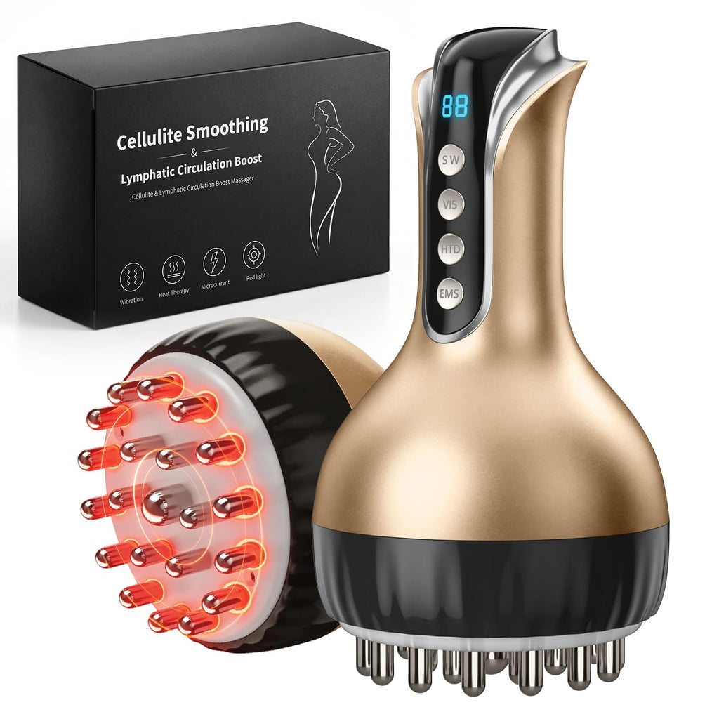 OVGIAP Lymphatic Drainage Massager & Anti-Cellulite Massage Tool, Body Sculpting Device for Legs, Arms & Stomach, Supports Smoother Skin, with Gentle Warming & Vibration - Gold - Maple Wellness Supplements